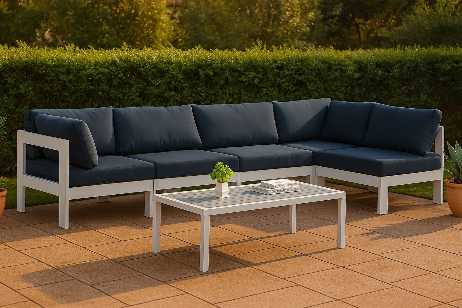 Nizuc - Outdoor Patio 5 Piece Modular Sectional With White Frame - Navy