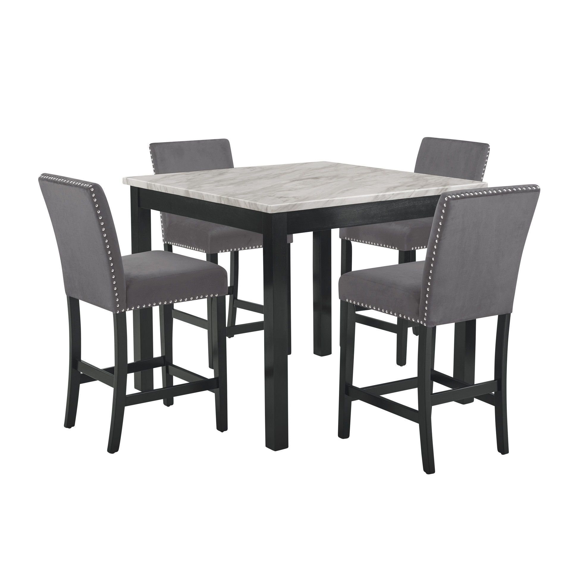 Celeste - 5 Piece Marble Finish Counter Dining Set (Table & 4 Chairs) - Gray