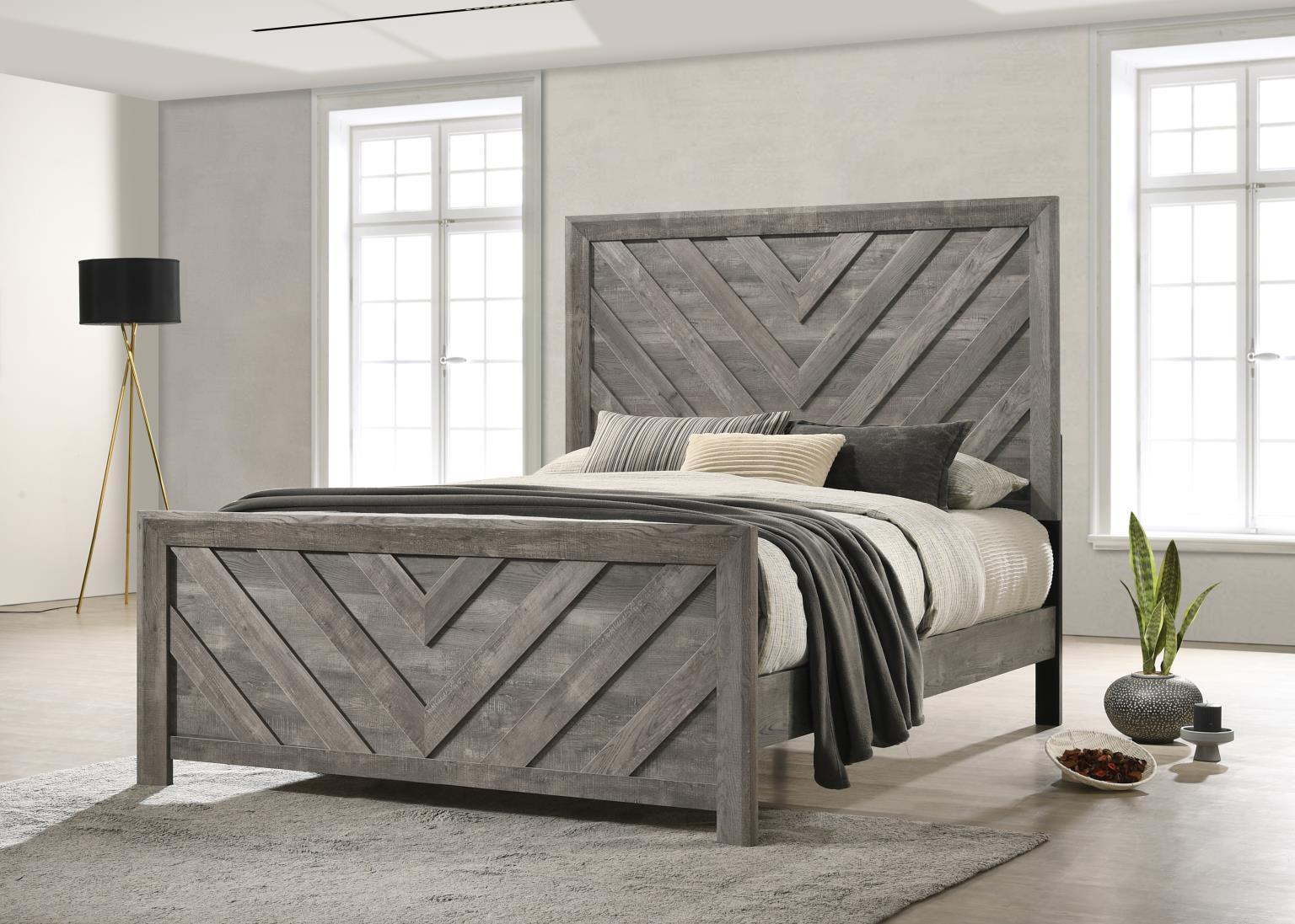 B402 - 5 Piece Bedroom Set (King Bed Frame, Dresser, Mirror, Chest, Nightstand) - Gray