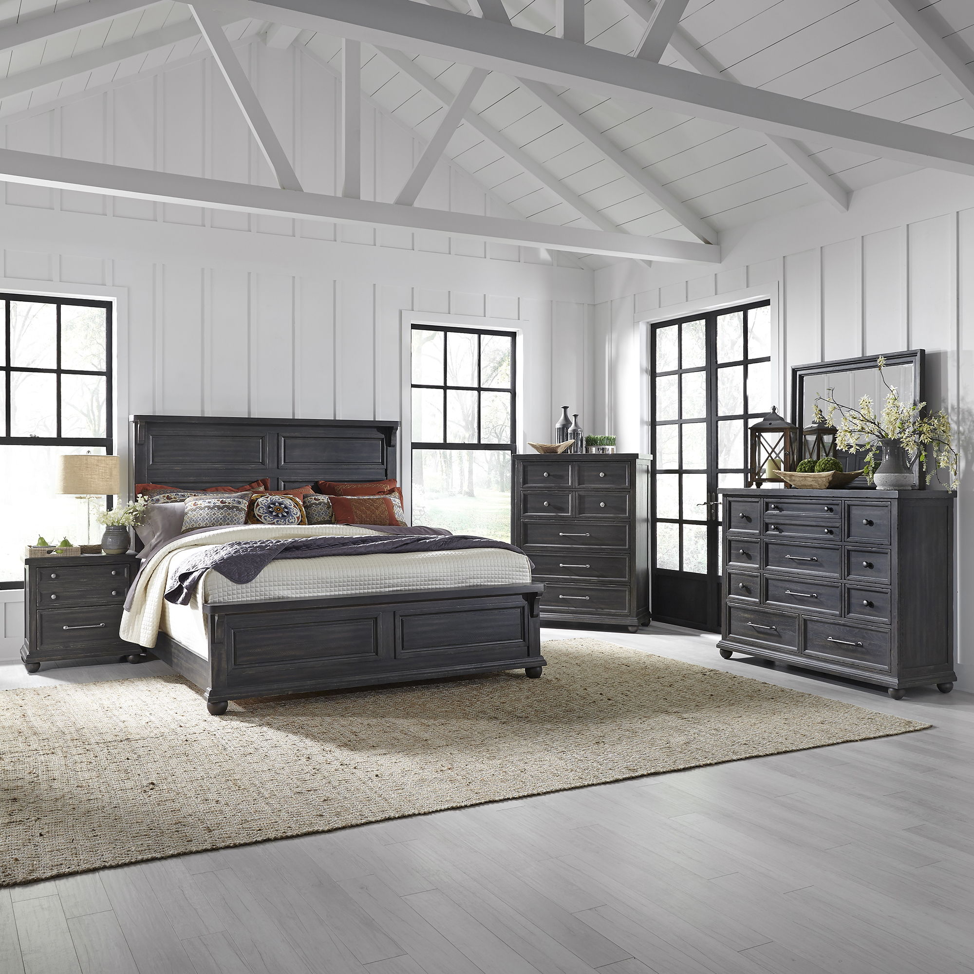 Liberty Furniture Harvest Home - California King Panel Bed, Dresser & Mirror, Chest, Night Stand - Black