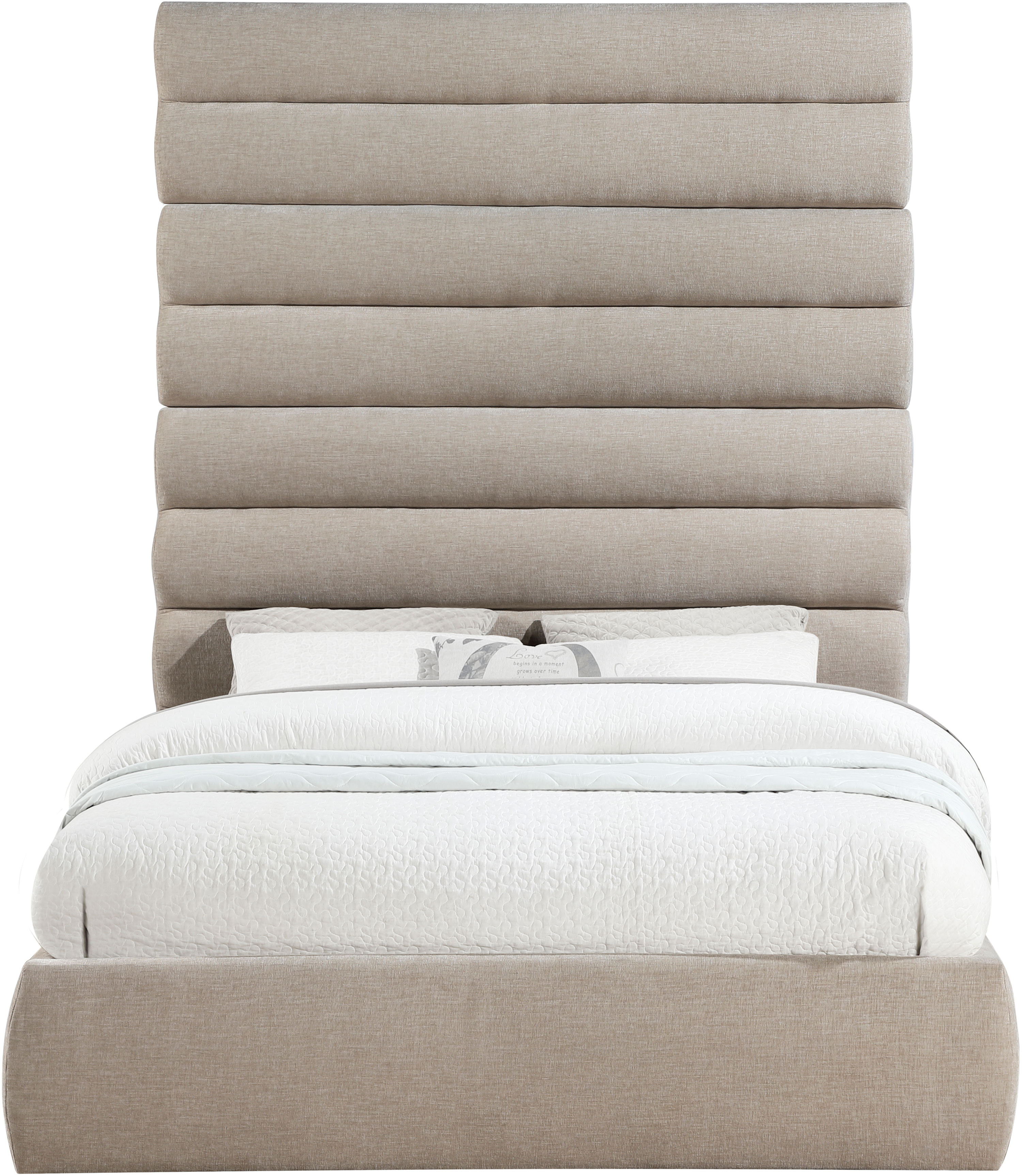 Adam - Chenille Fabric Queen Bed With 89" Headboard - Beige