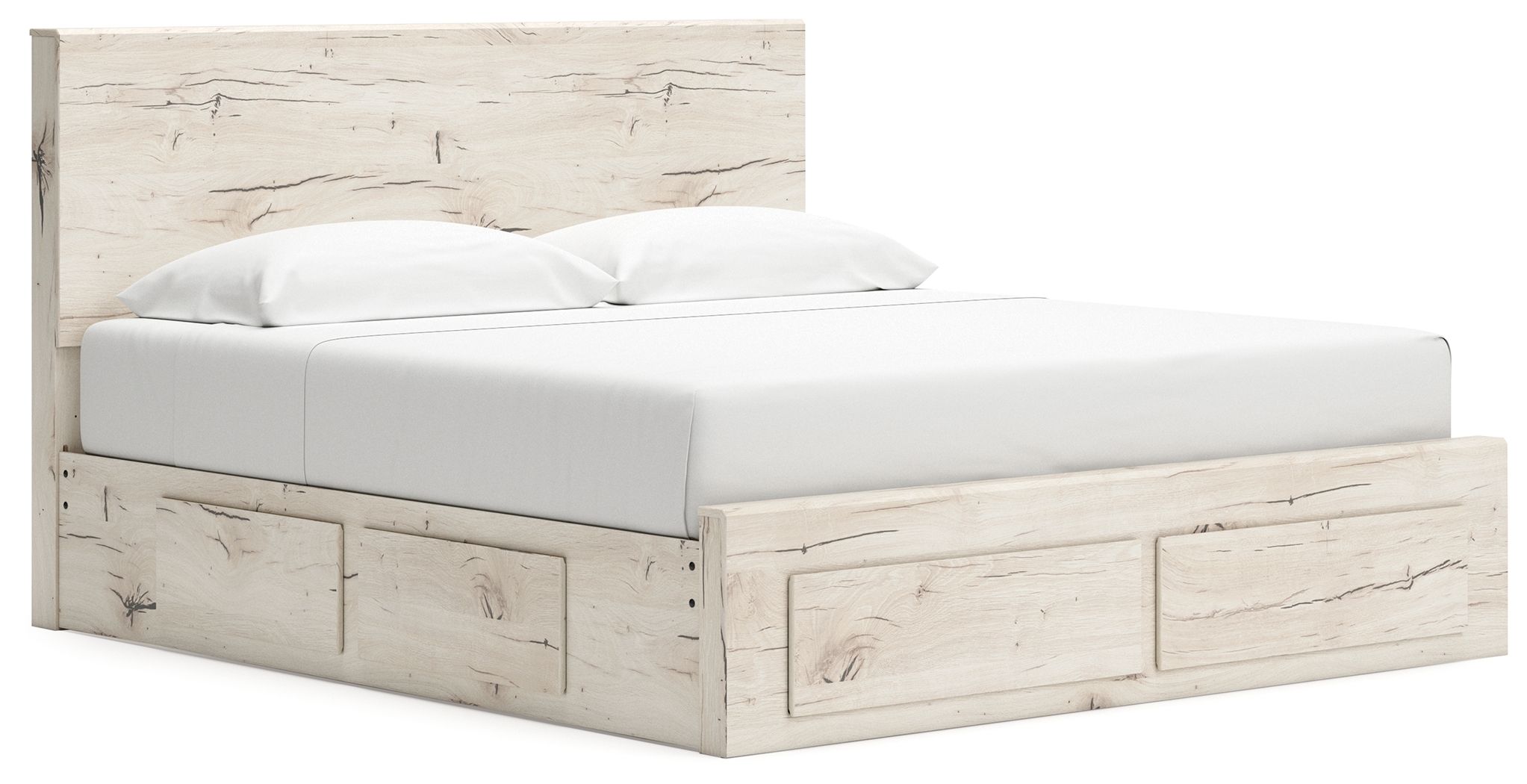 Lawroy - King Panel Bed With Storage Footboard And 2 Under Bed Storage Units - Light Natural