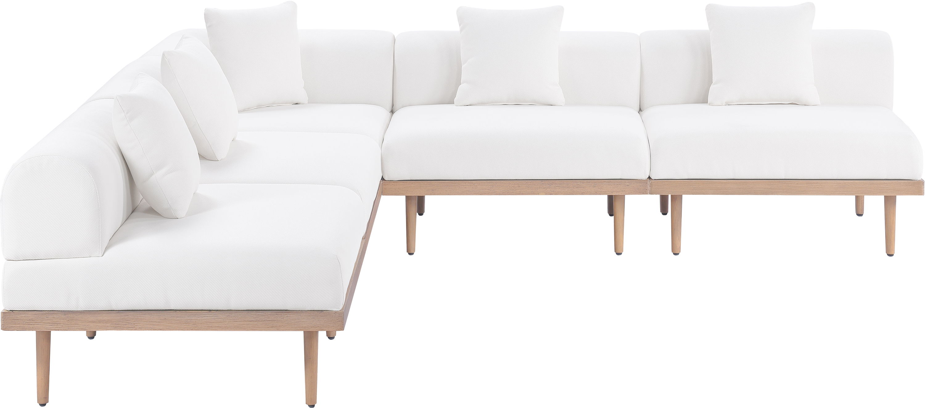 Laguna - 5 Piece Resilient Water Resistant Fabric 106.5" Upholstered Outdoor Patio Modular Sectional - Cream