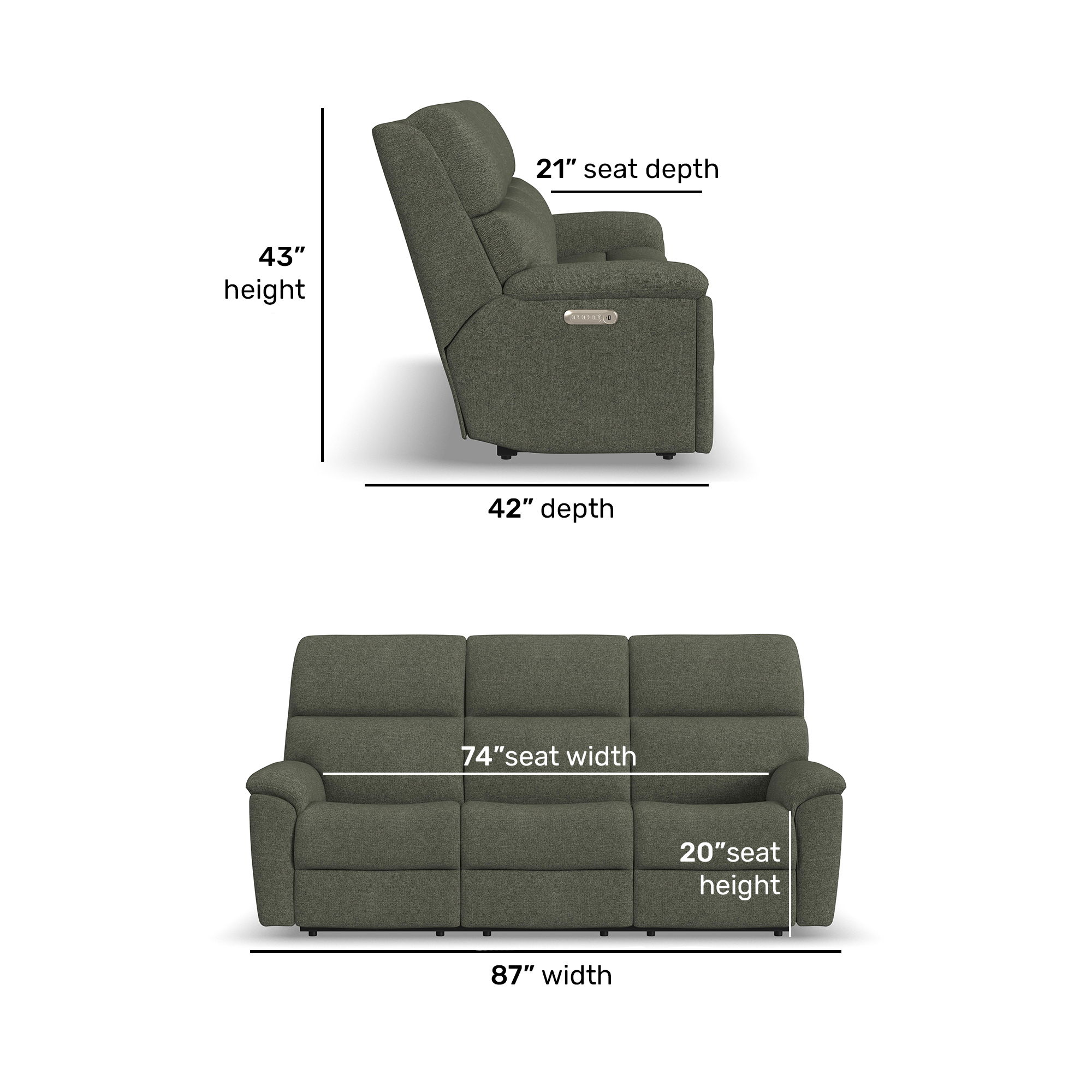 Porter - Transitional Power Reclining Sofa With Console & Power Headrests & Lumbar - Gray, dark gray, view 7