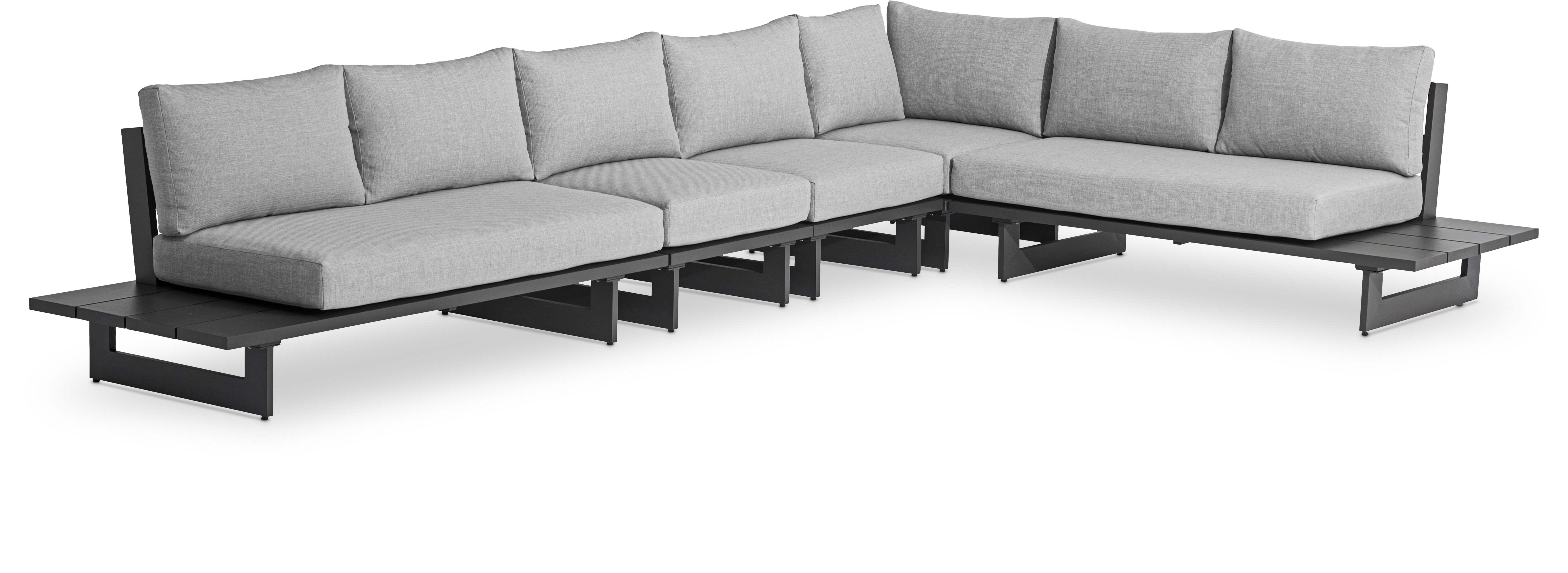 Maldives - 5 Piece Water Resistant Outdoor Patio Modular Right Arm Facing Sectional With Gray Base - Gray