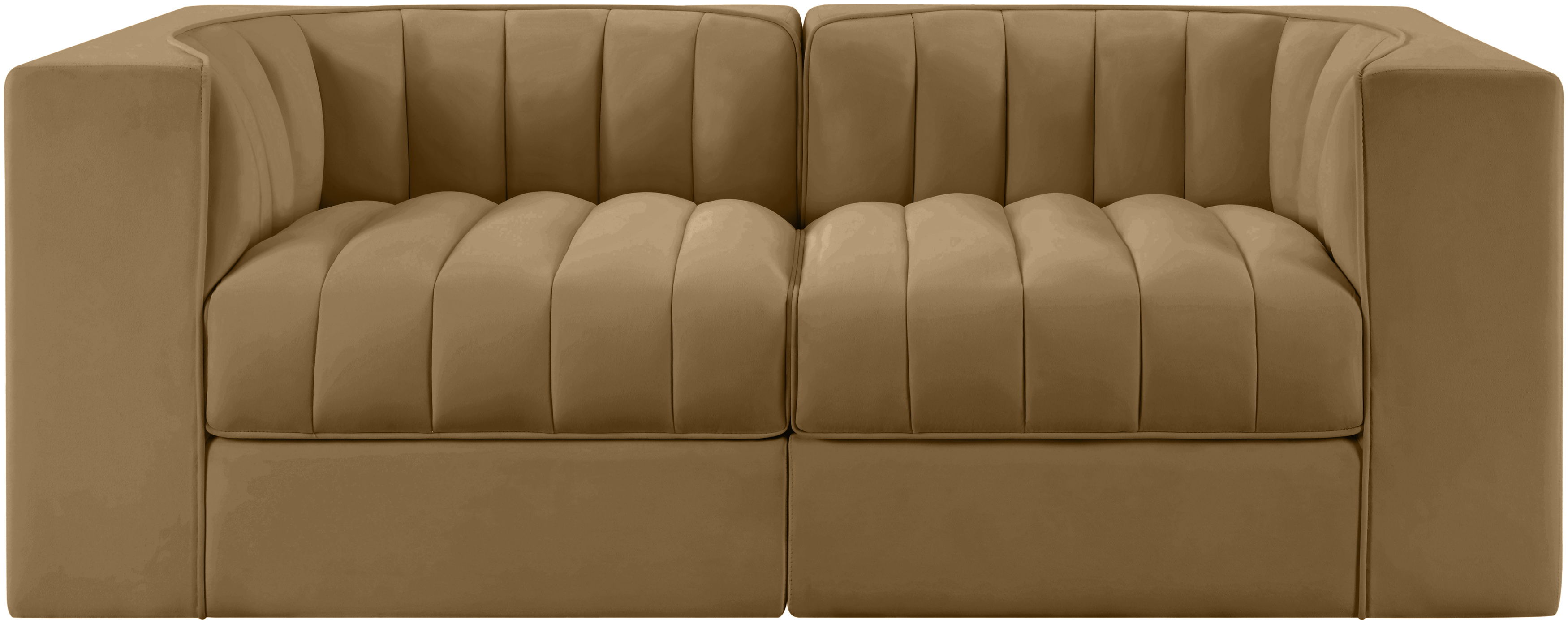 Rummi - Velvet Performance Fabric Upholstered 2 Piece Modular Loveseat With Arms - Saddle