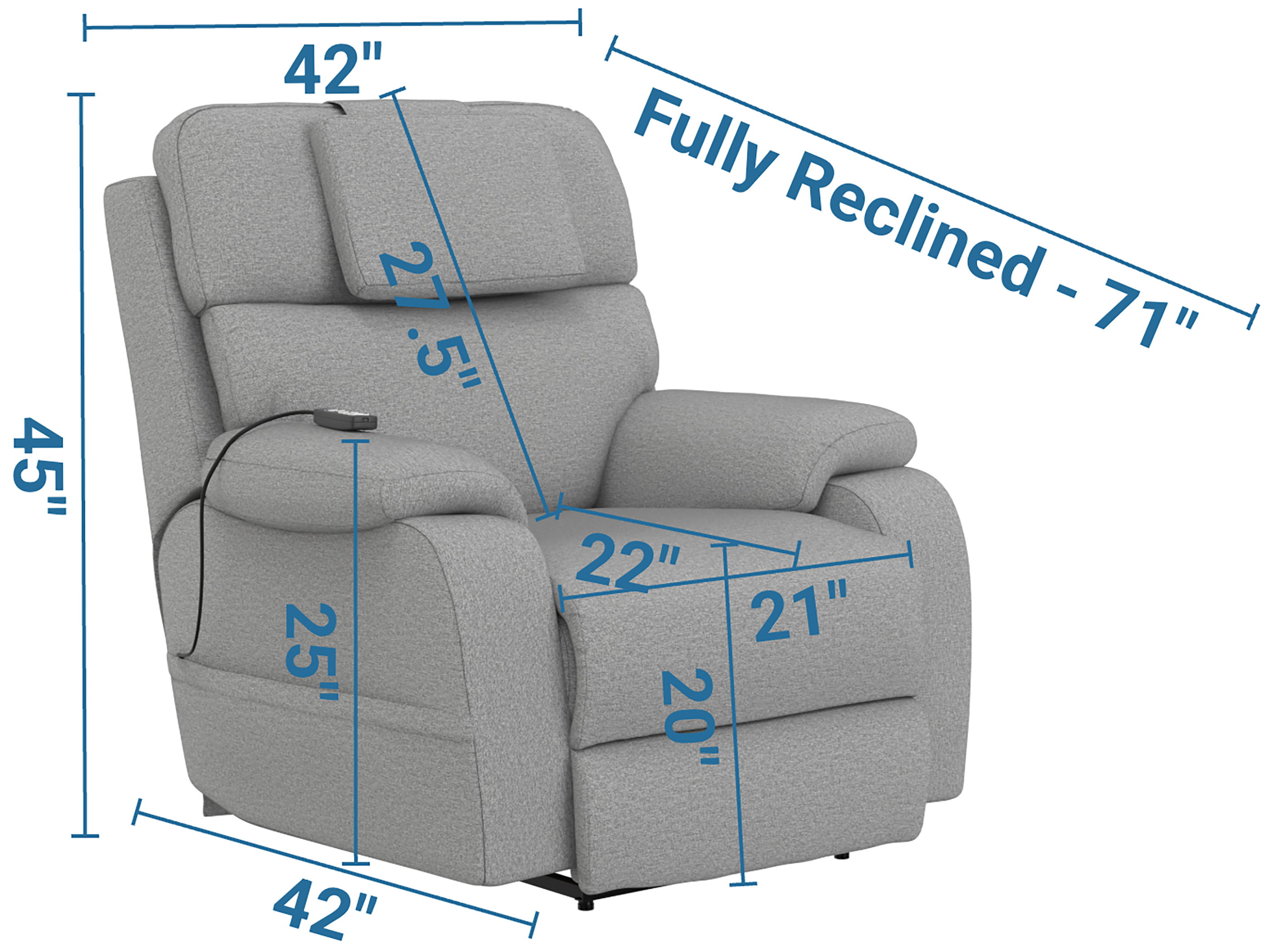 Dreamtime - Power Headrest Power Lay Flat Recliner With CR3 Heat/Massage/Zero Gravity - Steel