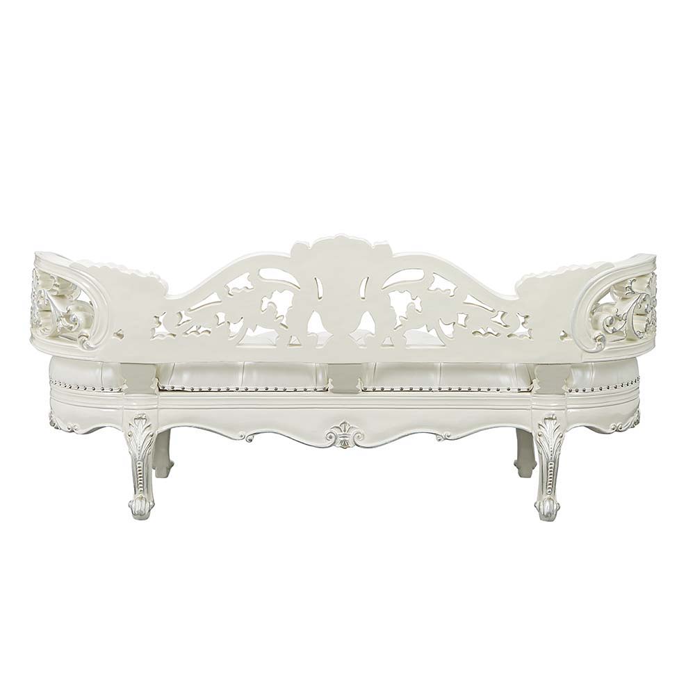 Adara - Bench - Pearl White Synthetic Leather & Antique White, beige, view 3