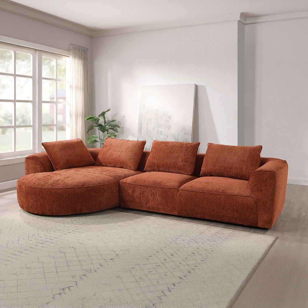 Aceso - Sectional Sofa With 4 Pillows - Rust Brown Chenille, dark brown, view 7
