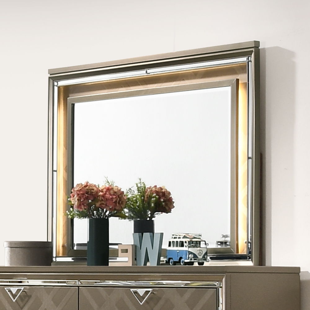 Skylar - Mirror With LED - Dark Champagne, dark brown
