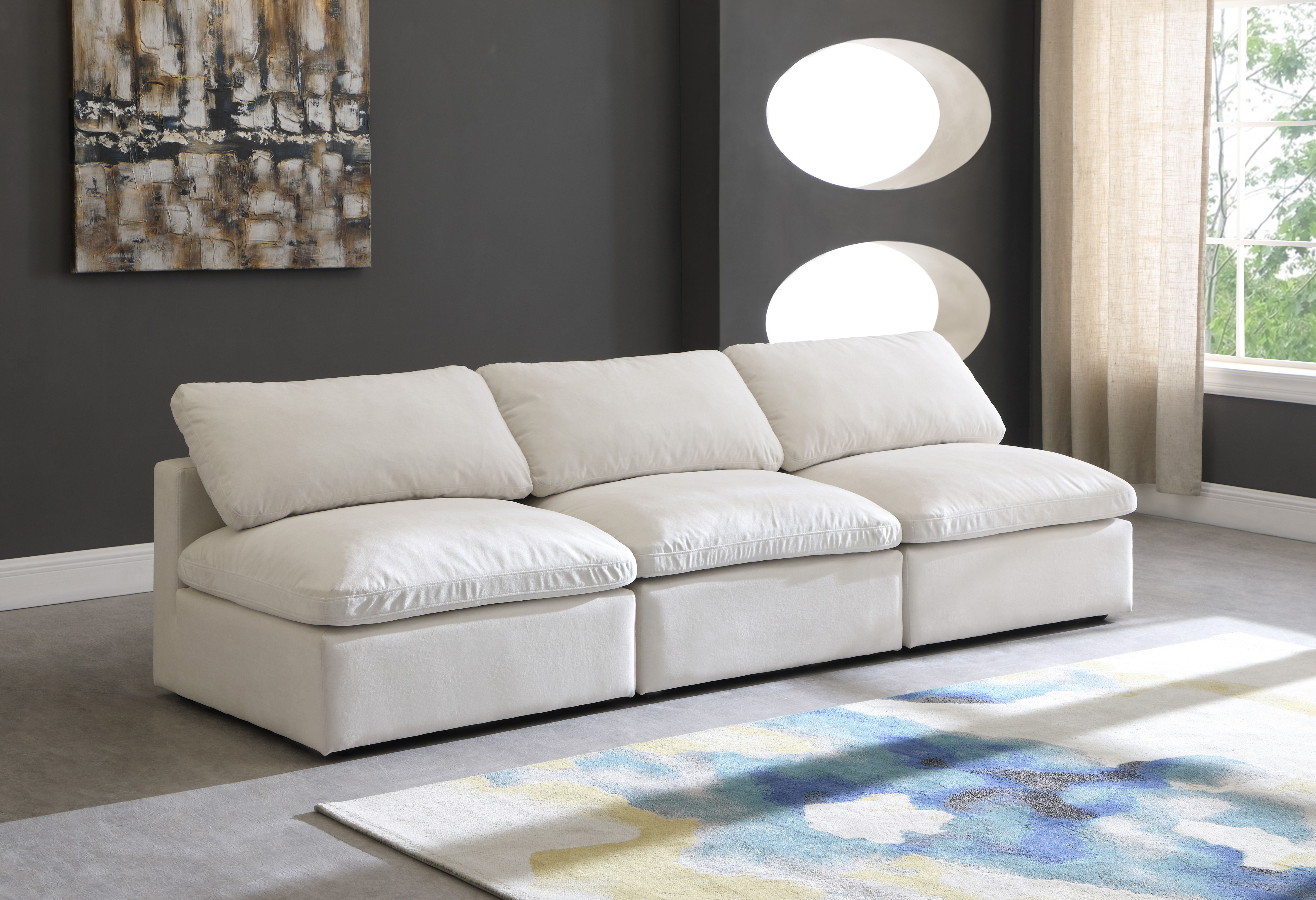 Plush - 3 Piece Modular Armless Sofa - Cream