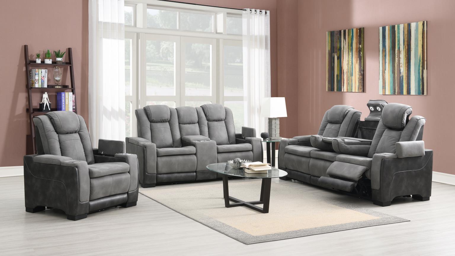 U77 - 3 Piece Living Room Set (Power Reclining Sofa & Power Reclining Loveseat, Power Reclining Chair) - Gray