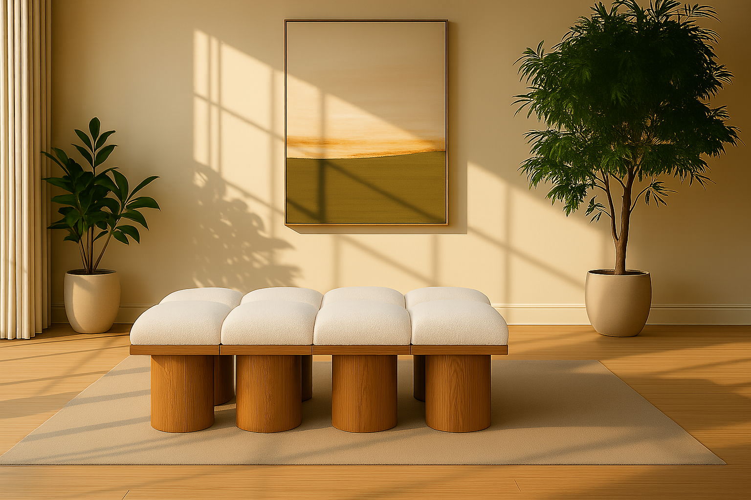 Pavilion - 62" 8 Piece Modular Bench With Brown Base - Cream
