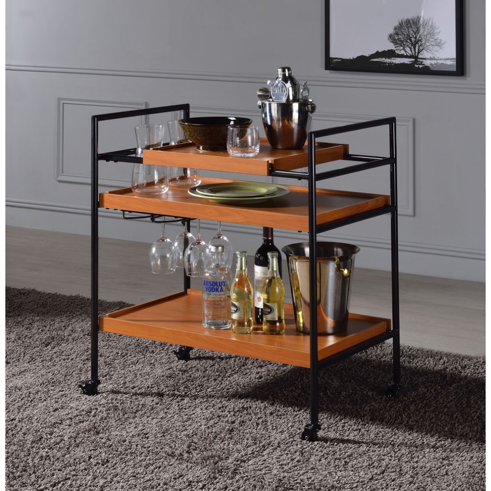 Oaken - Serving Cart - Honey Oak & Black, orange