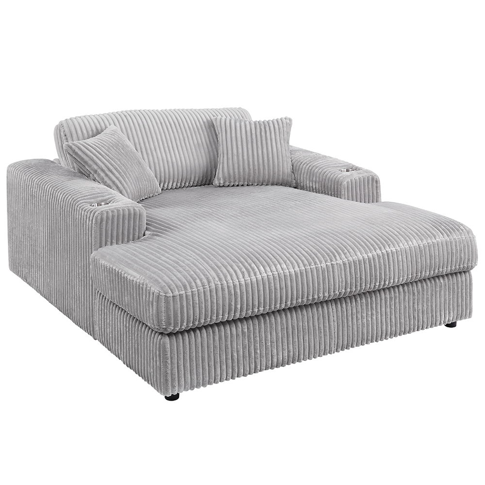 Hilde - Chaise With 2 Pillows - Light Gray Corduroy, light gray, view 7