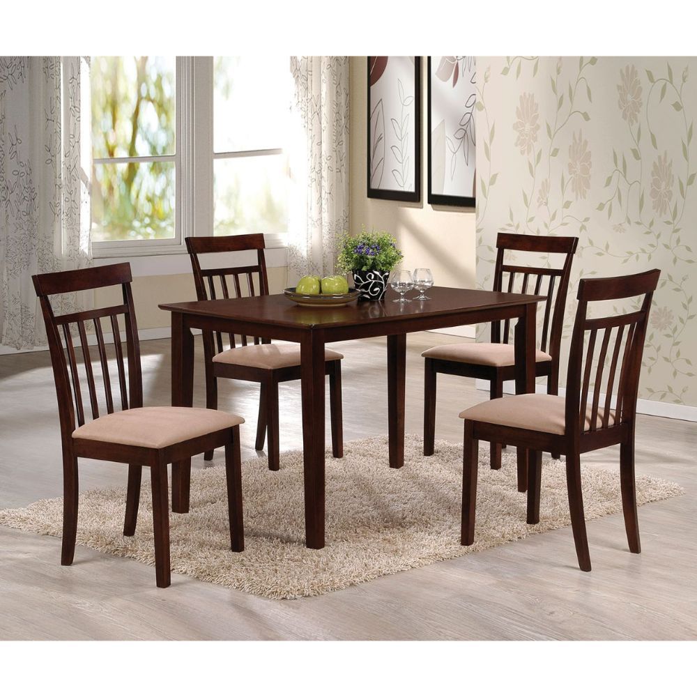 Samuel - 5 Piece Dining Set - Beige Microfiber &Espresso, dark brown, view 2