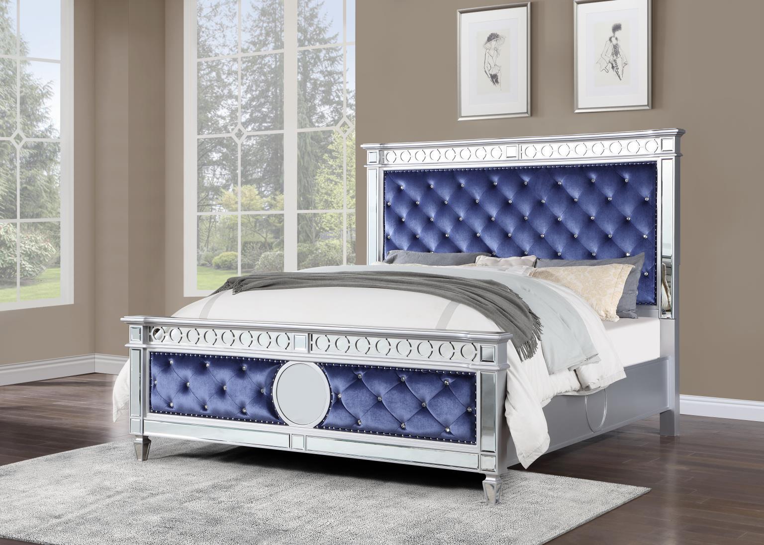 B035 - Velvet Queen Bed - Shimmer Silver
