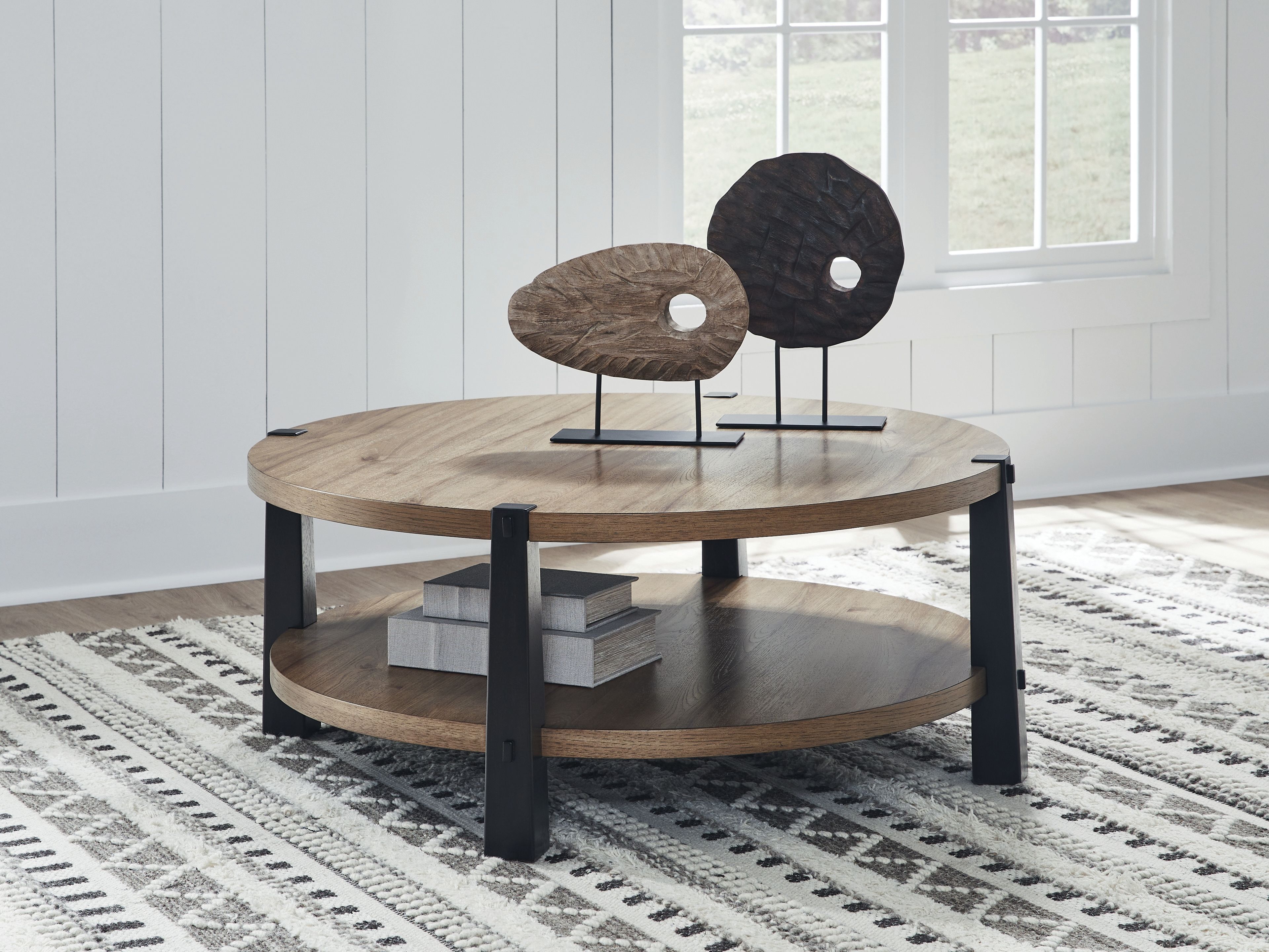 Ashley Furniture Ridgester - Round Cocktail Table - Light Brown / Black - Image 3