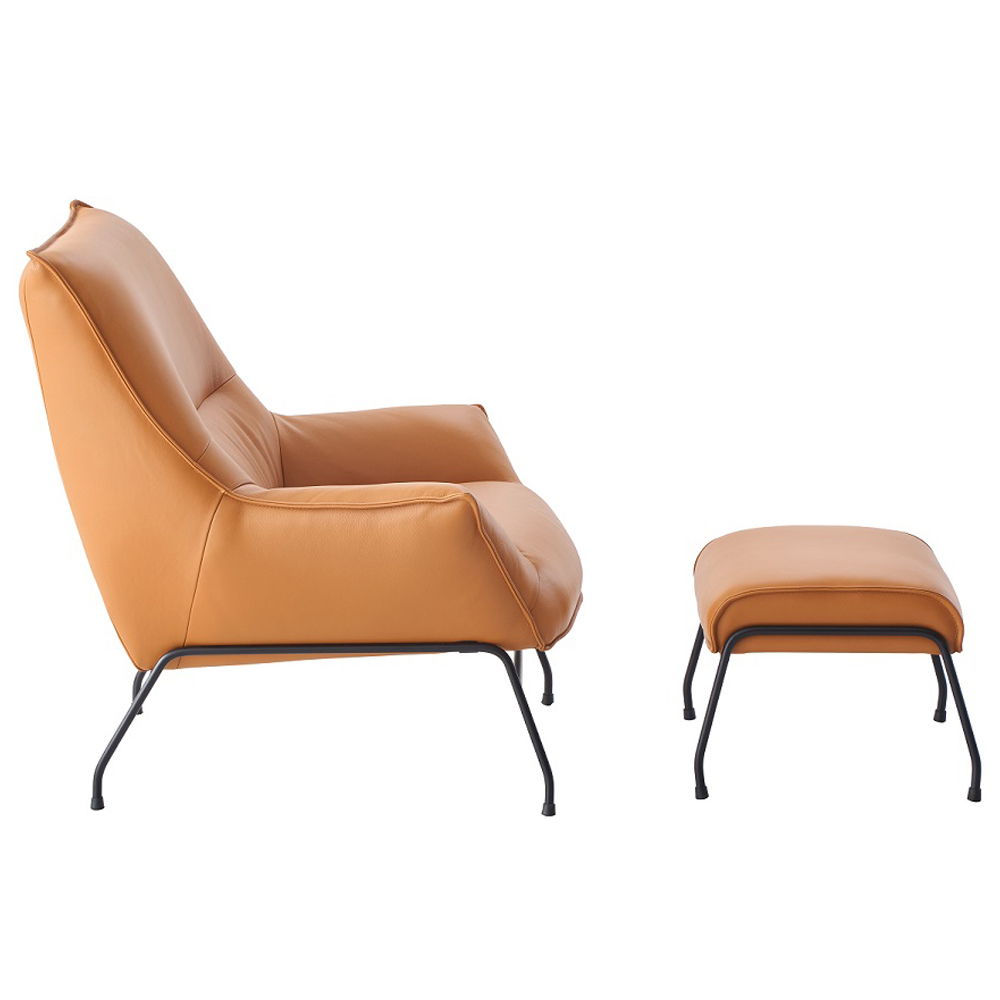 Zusa - Accent Chair & Ottoman - Sandstone Top Grain Leather, orange, view 2