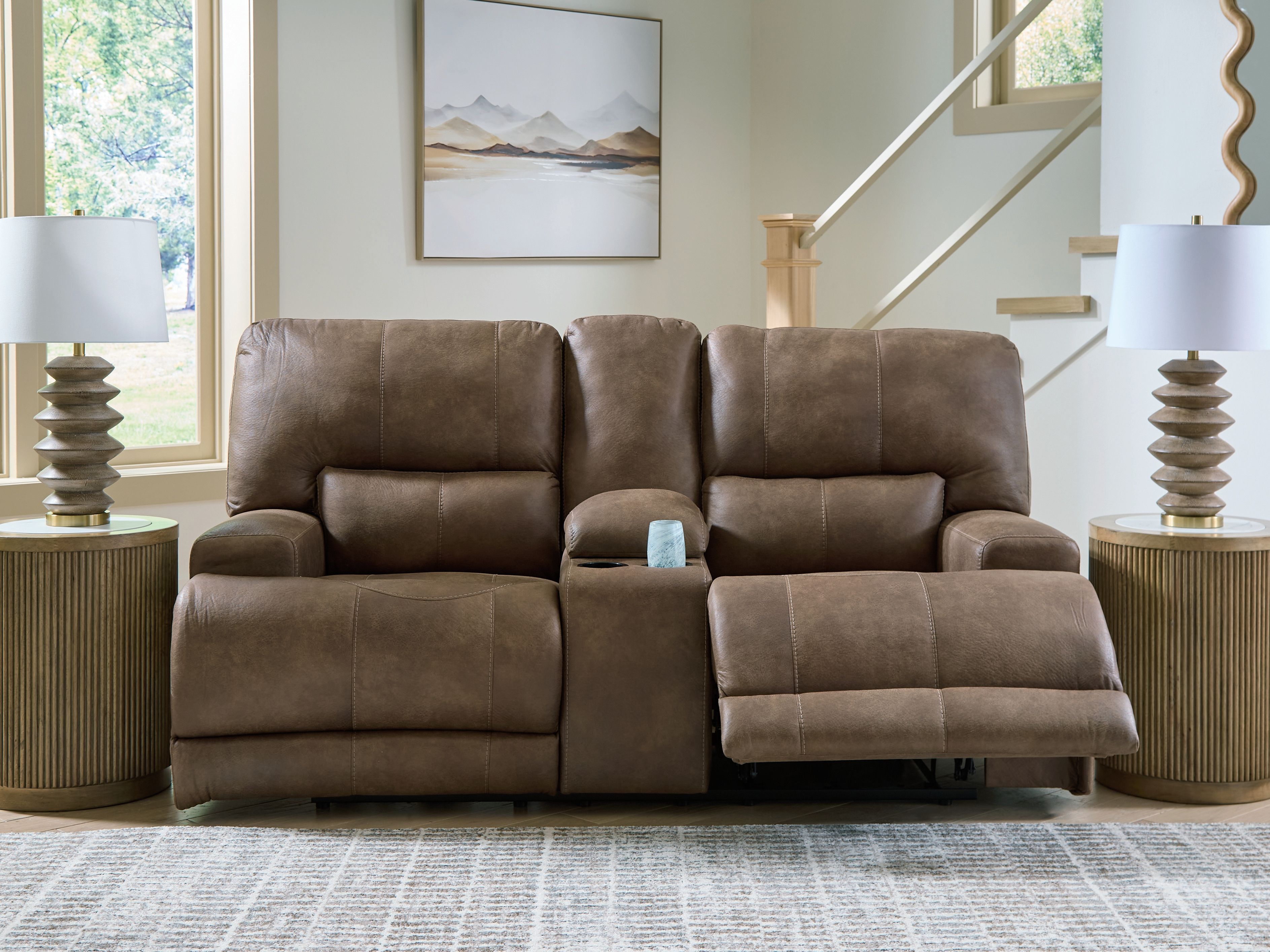 Ashley Furniture Beckley Place - Power Reclining Loveseat With Console / Adjustable Headrest - Earth - Image 6
