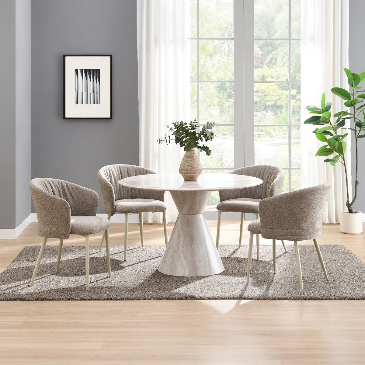 Ogin - Arm Chair (Set of 2) - Dark Beige & Natual, beige