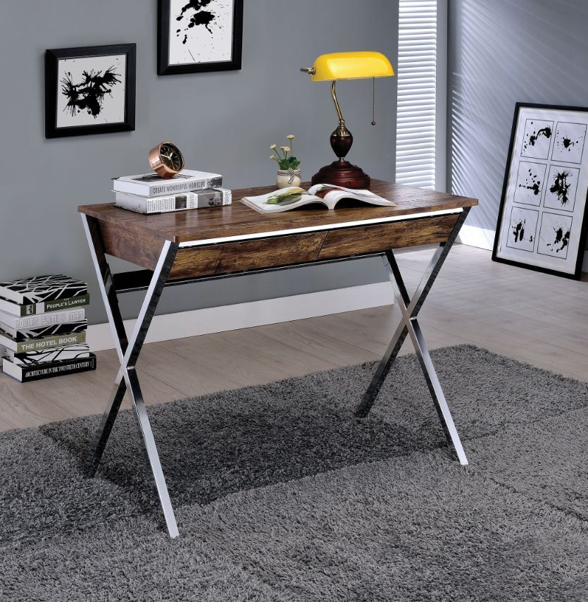 Callers - Writing Desk - Weathered Oak & Chrome, dark brown