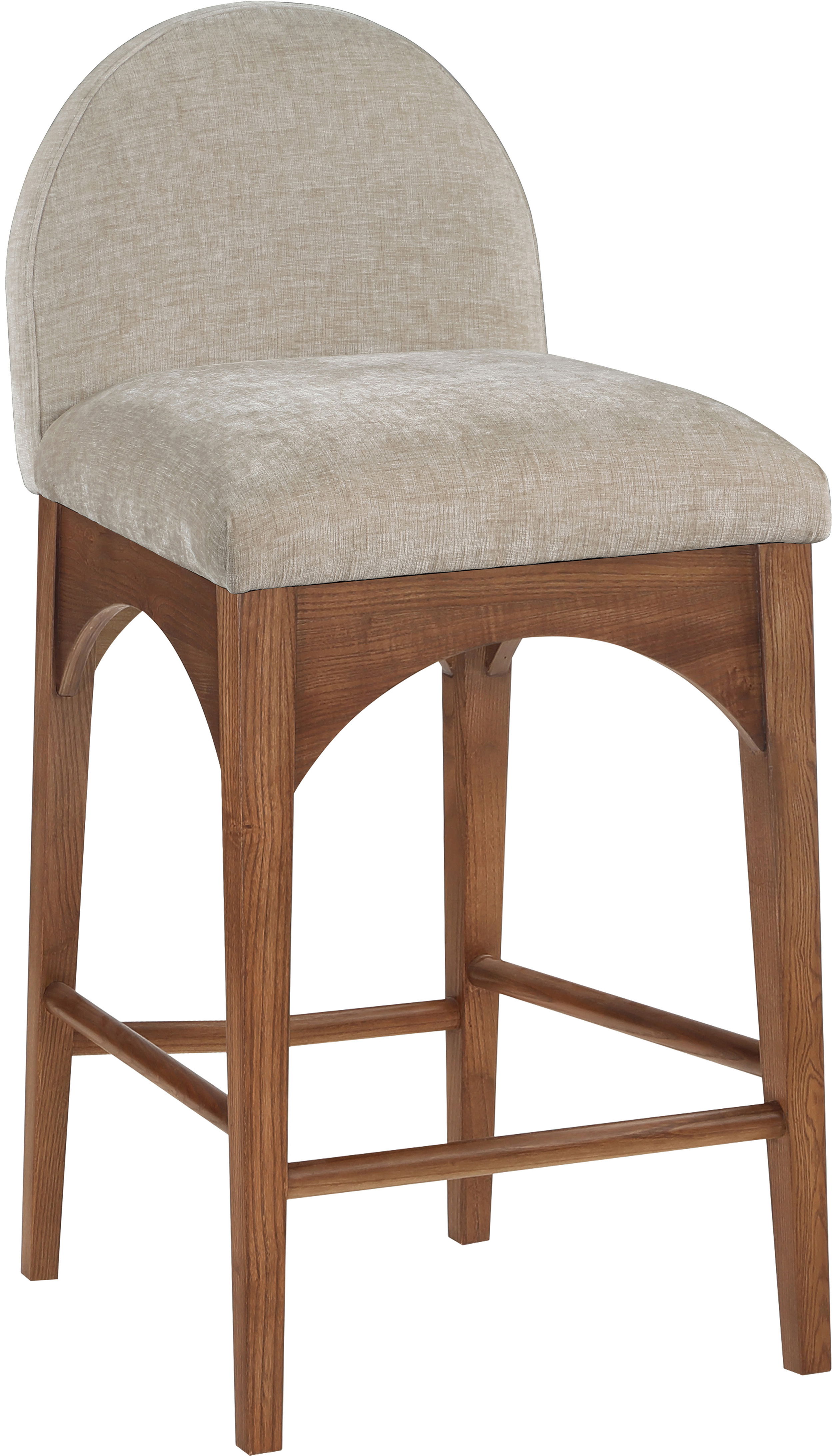 Waldorf - Chenille Stool With Brown Legs - Beige