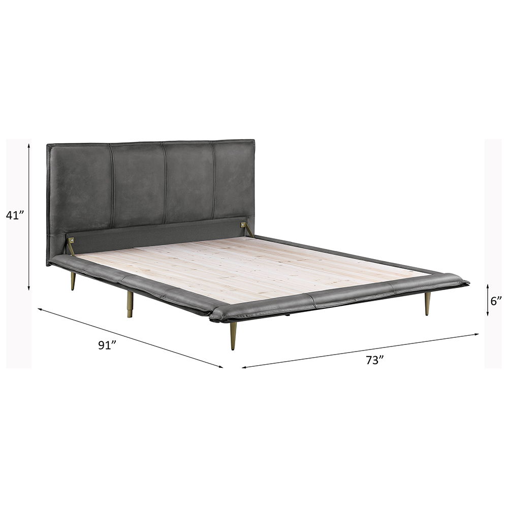 Metis - Queen Bed - Gray Top Grain Leather, dark gray, view 4
