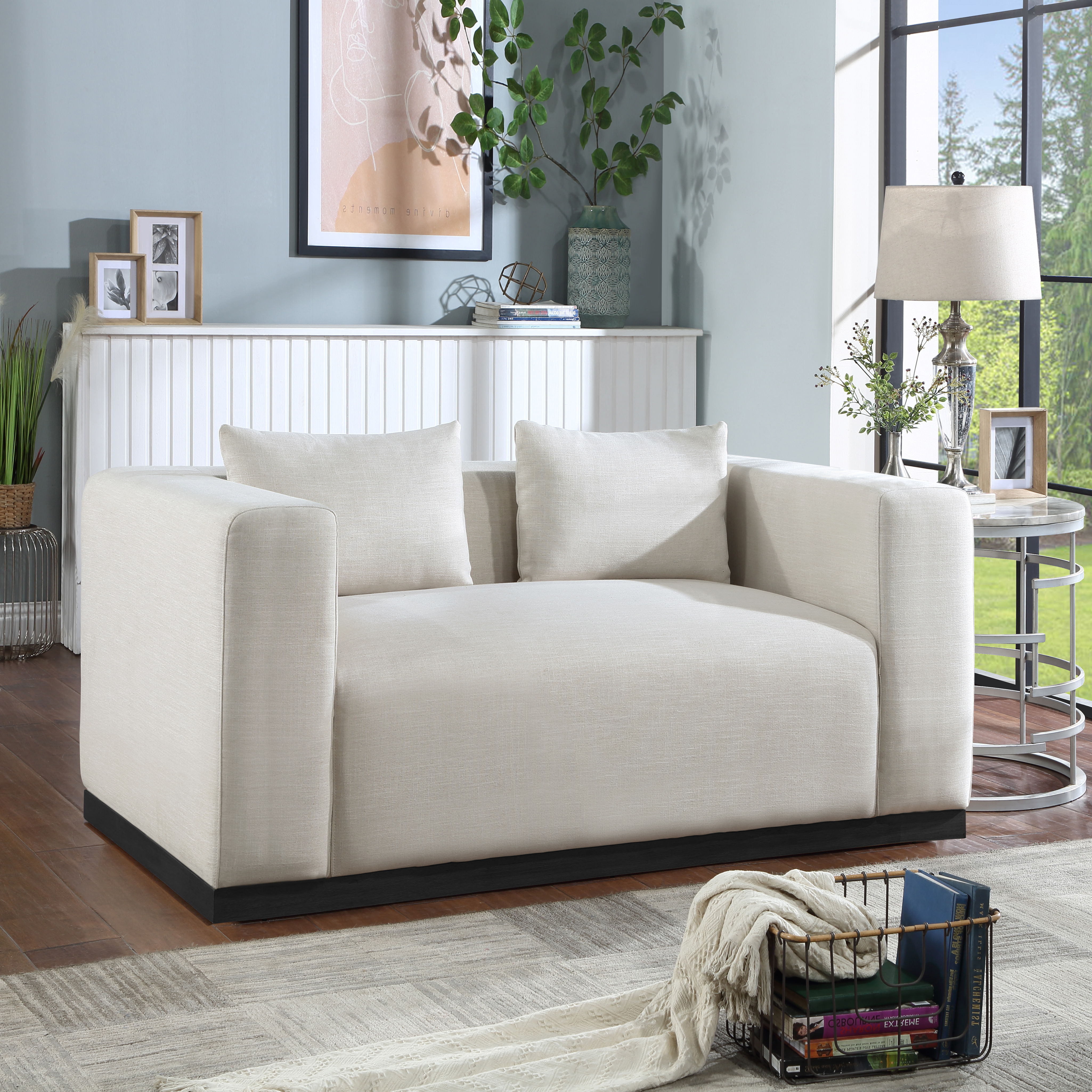 Alfie - Linen Textured Fabic Loveseat - Beige