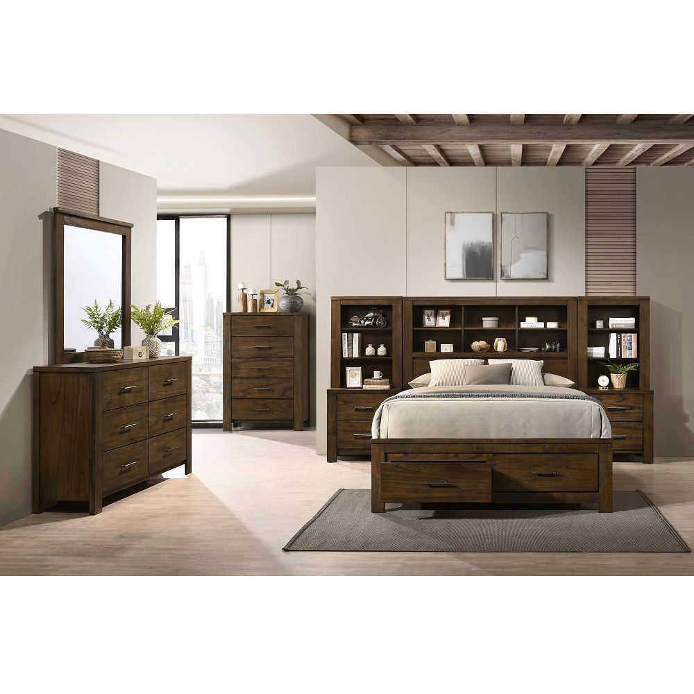 Merrilee II - Queen Bed With Storage - Oak, dark brown, view 6