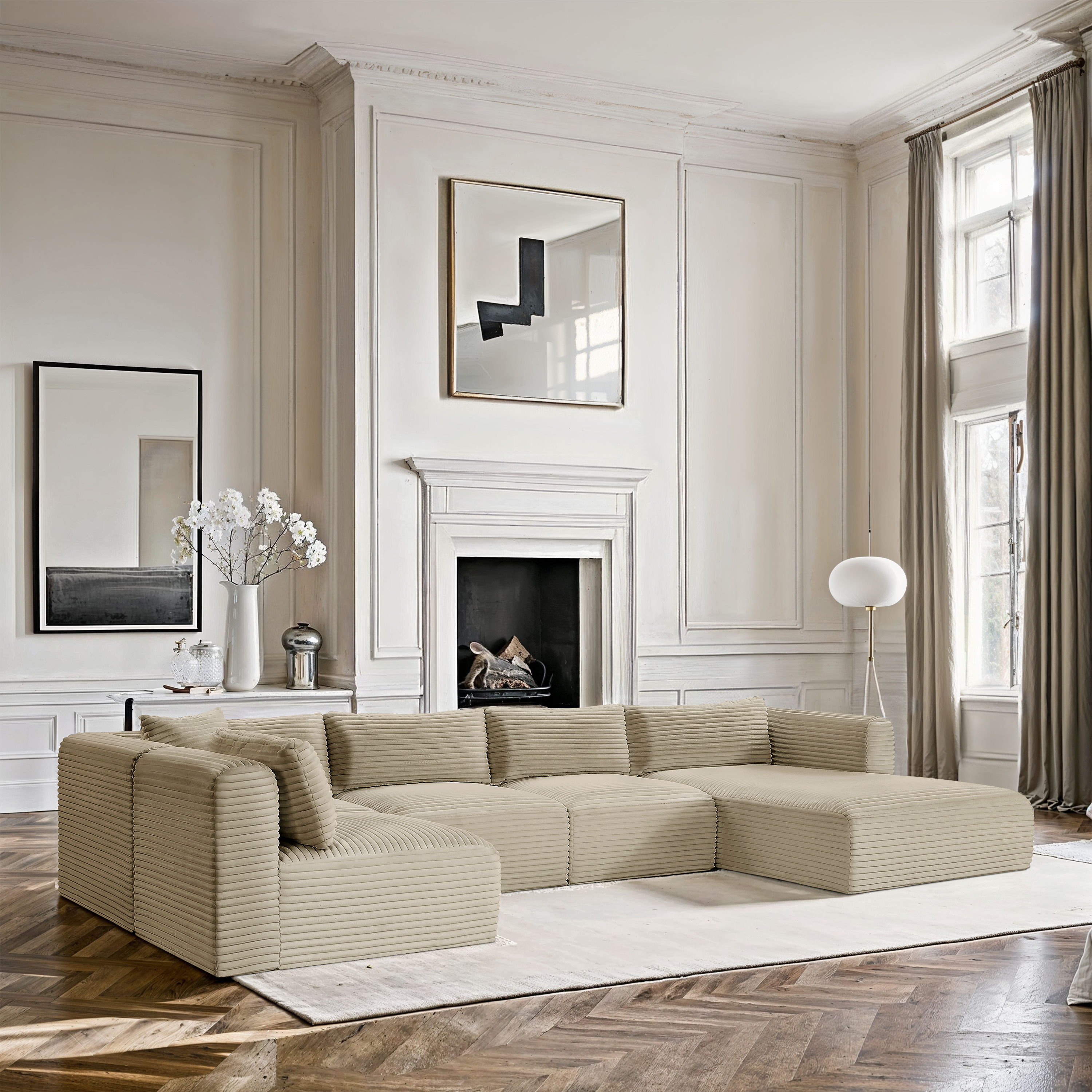 Shaggy - 5 Piece Modular U-Shaped Sectional - Cream