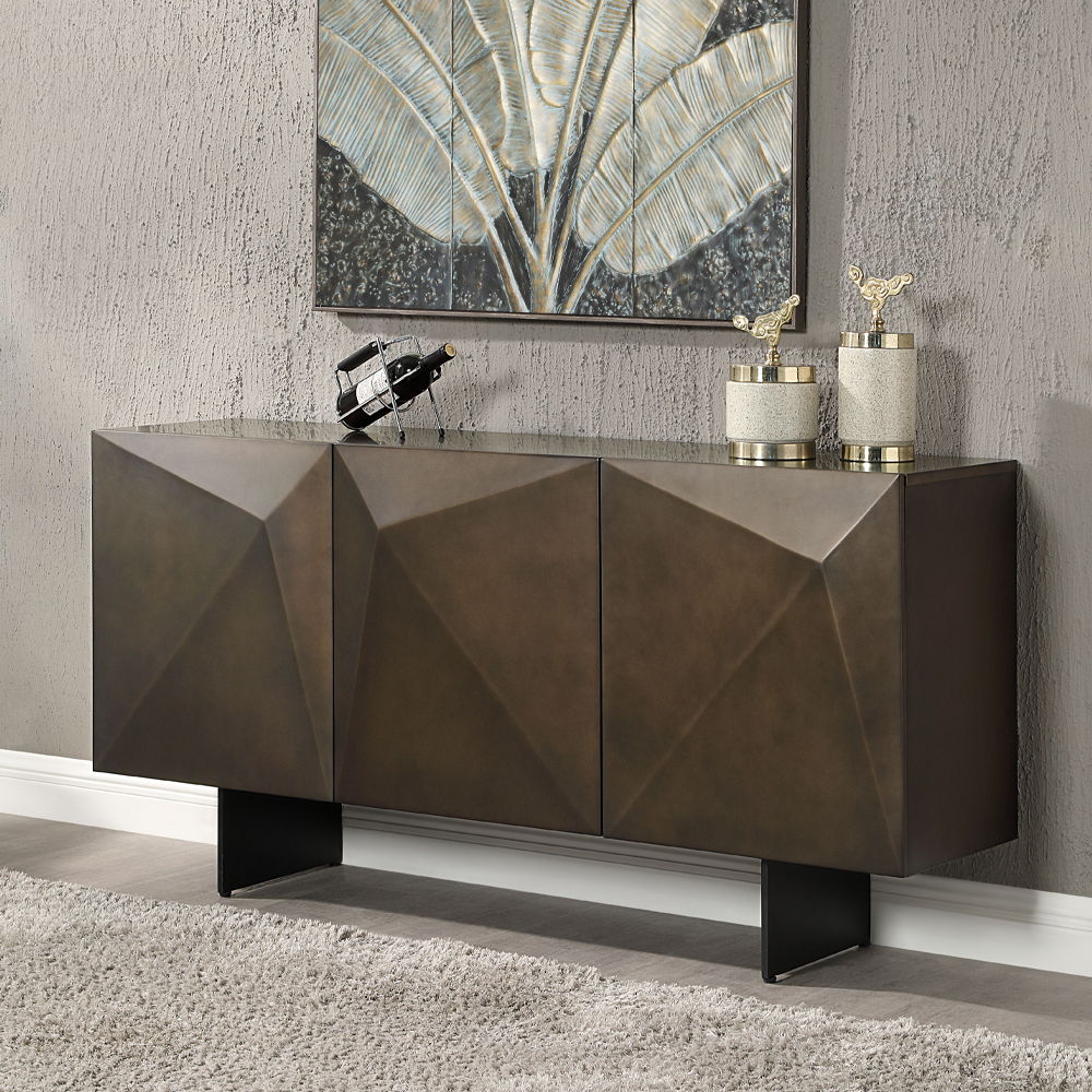 Malika - Ceramic Top Server - Copper Cross Brushed, dark brown