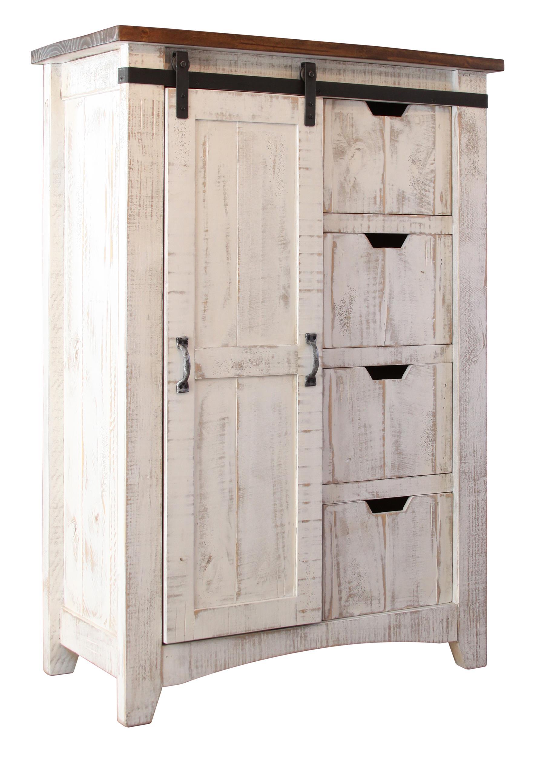 International Furniture Direct Pueblo White - Wood Chest - Antiqued White / Brown