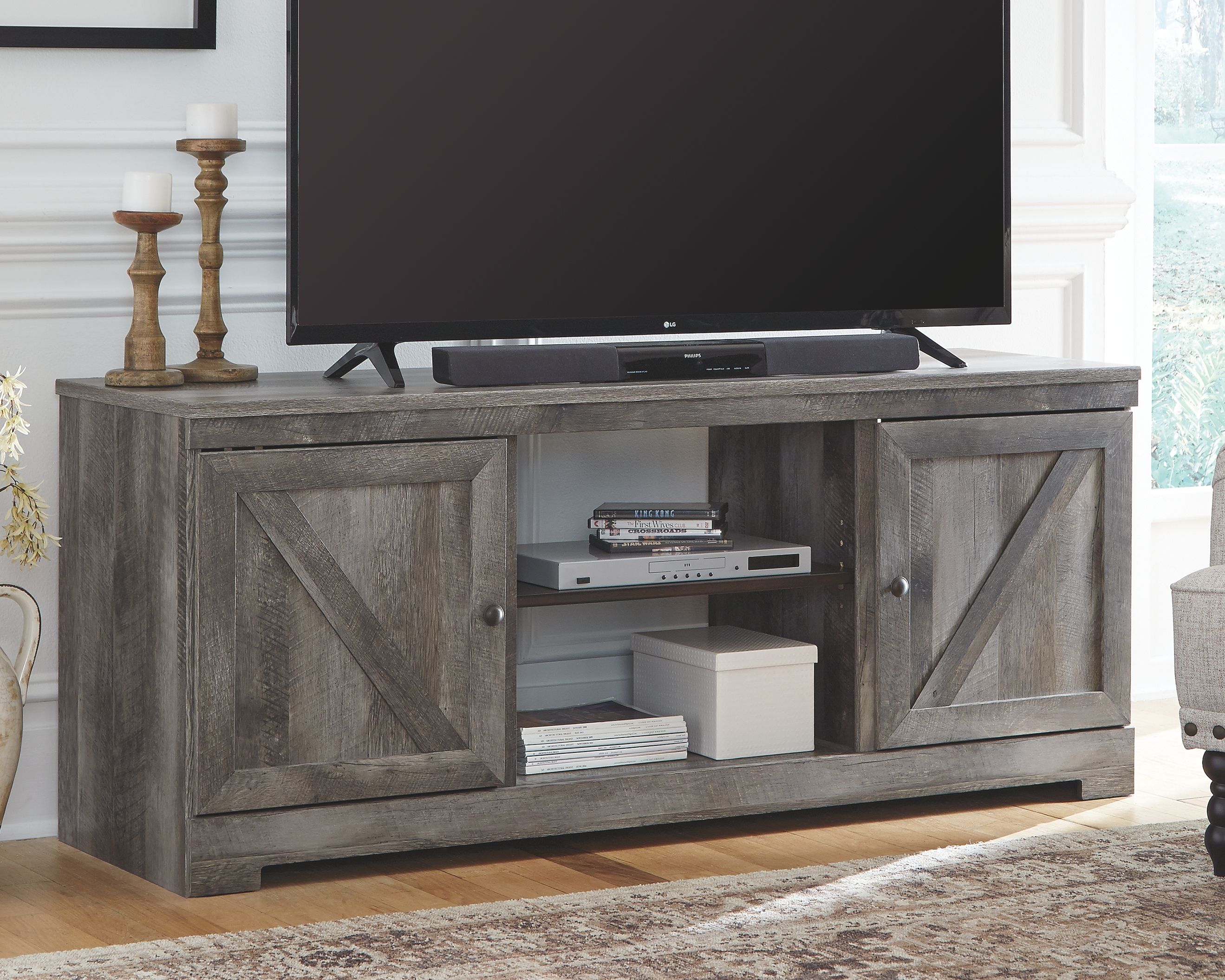 Wynnlow - 63" TV Stand W/Fireplace Option - Gray