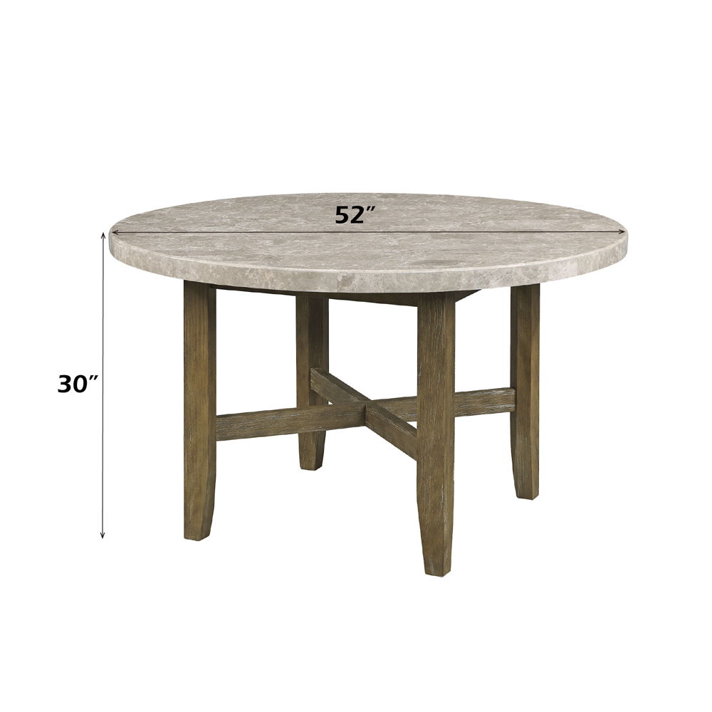 Karsen - Dining Table With Marble Top - Natural Marble Top & Rustic Oak, dark brown, view 4
