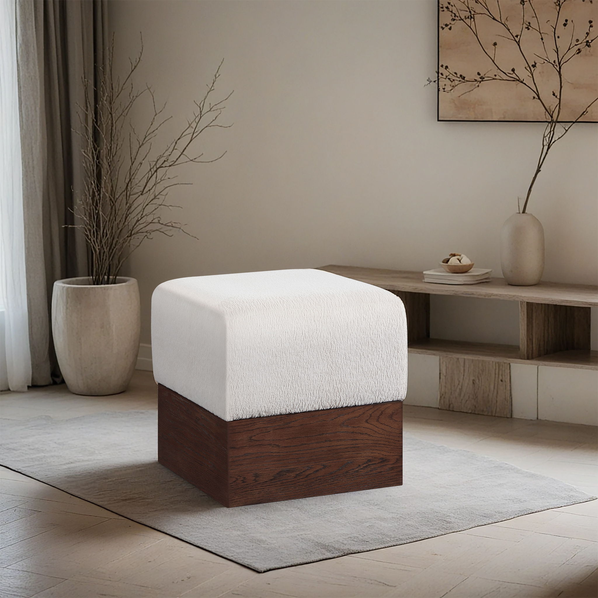 Havre - Ottoman / Stool With Brown Base - Beige