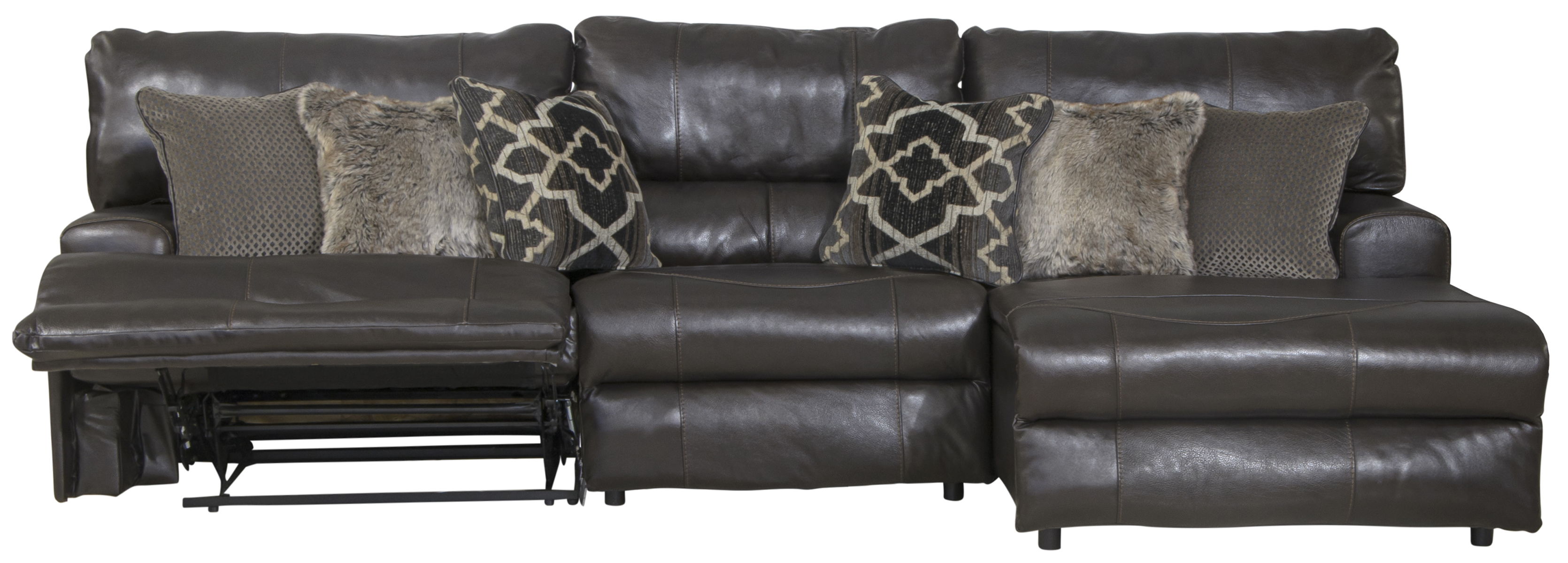 Como - 3 Piece Italian Leather Match Manual Reclining Sofa / Chaise With 1 Reclining Seat And RSF Chaise - Chocolate