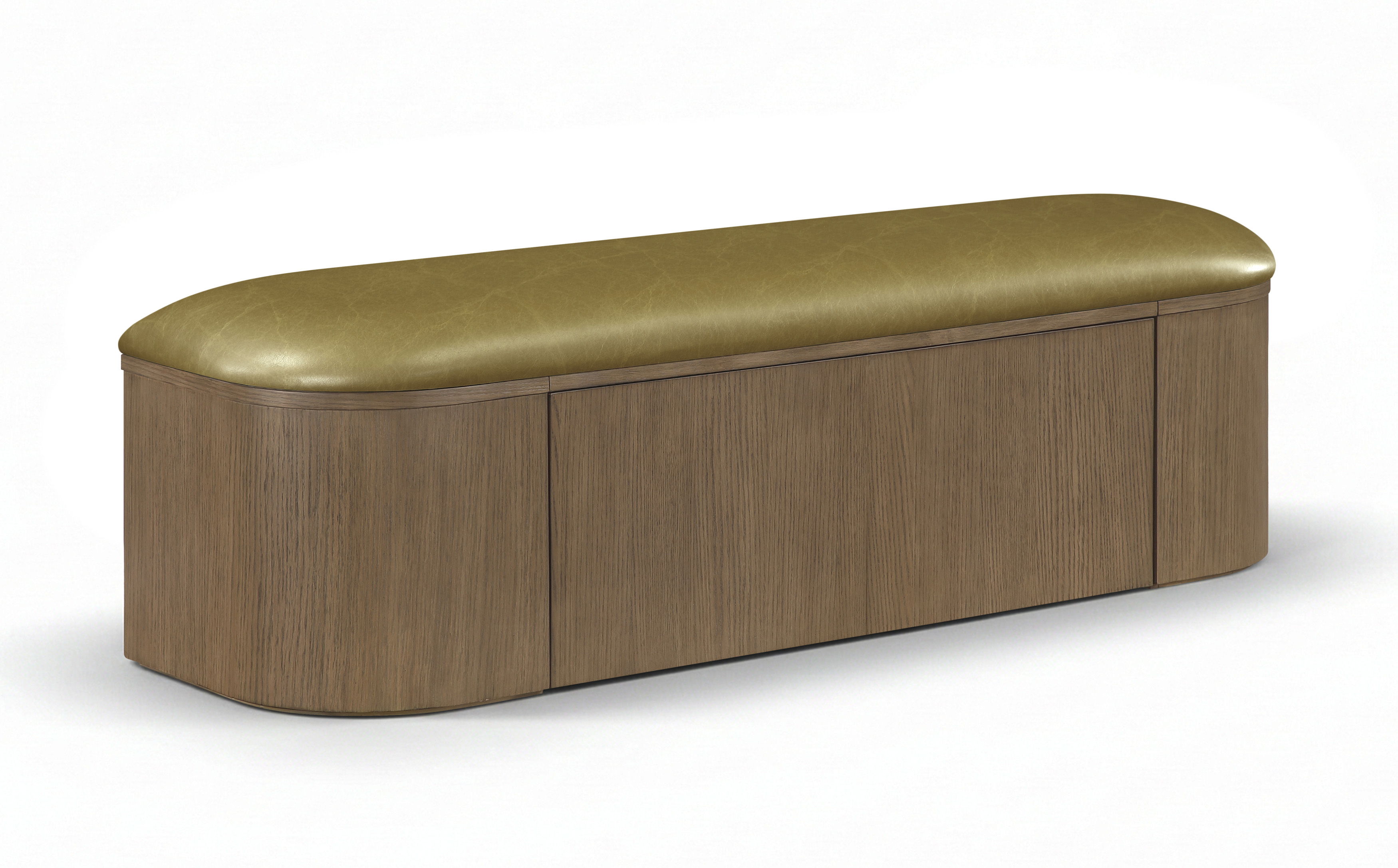 Velden - Vegan Leather Upholstered Storage Bench - Olive / Stained Brown