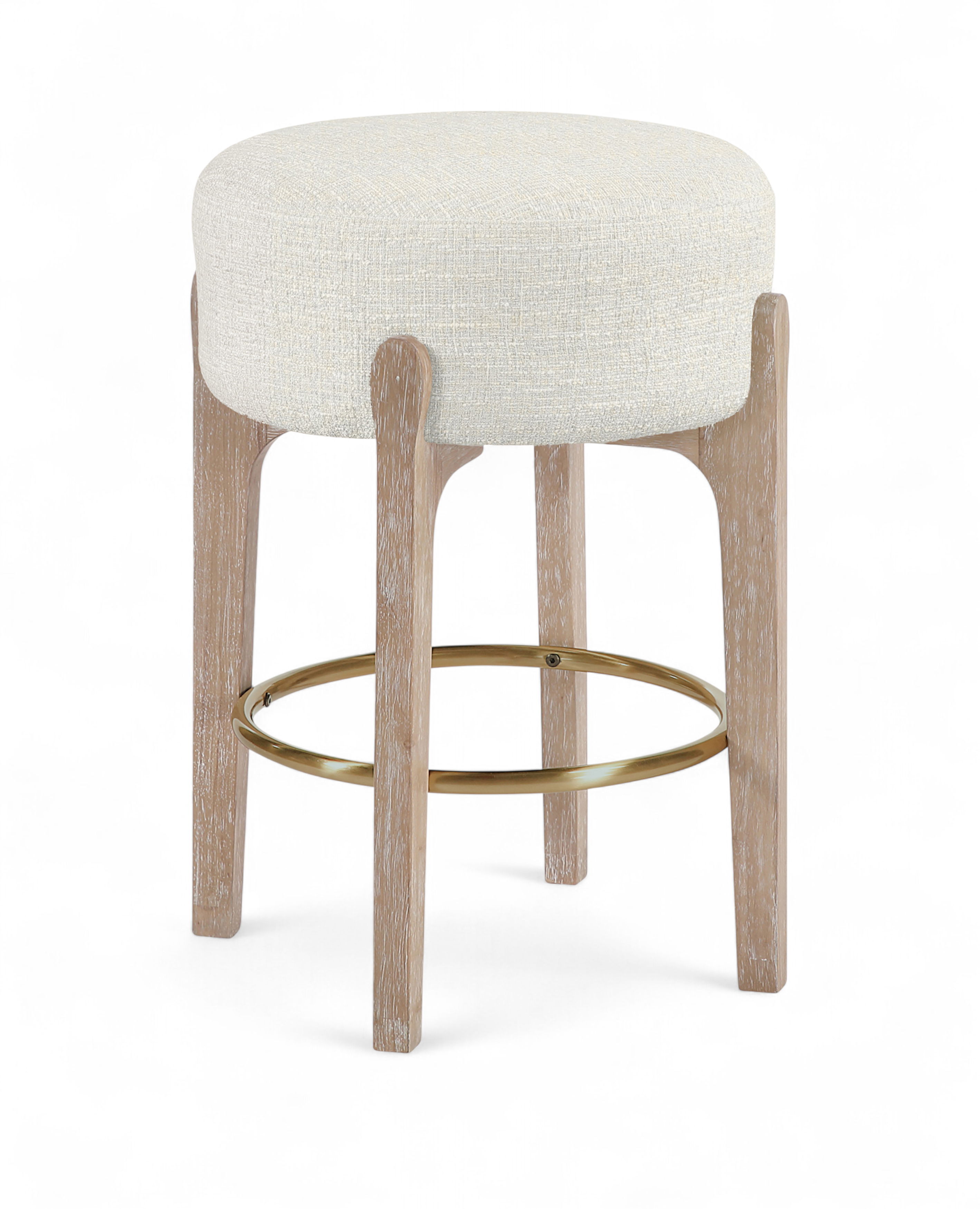 Torino - Fabric Upholstered Backless Counter Stool (Set of 2) - Cream / Brushed Natural