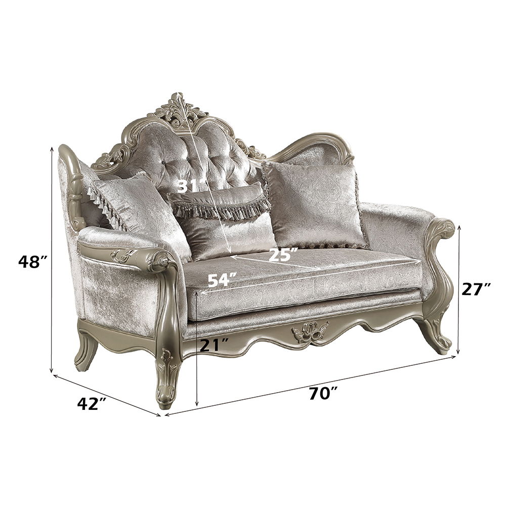 Libertee - Loveseat With 3 Pillows - Beige Fabric & Champagne, silver, view 6
