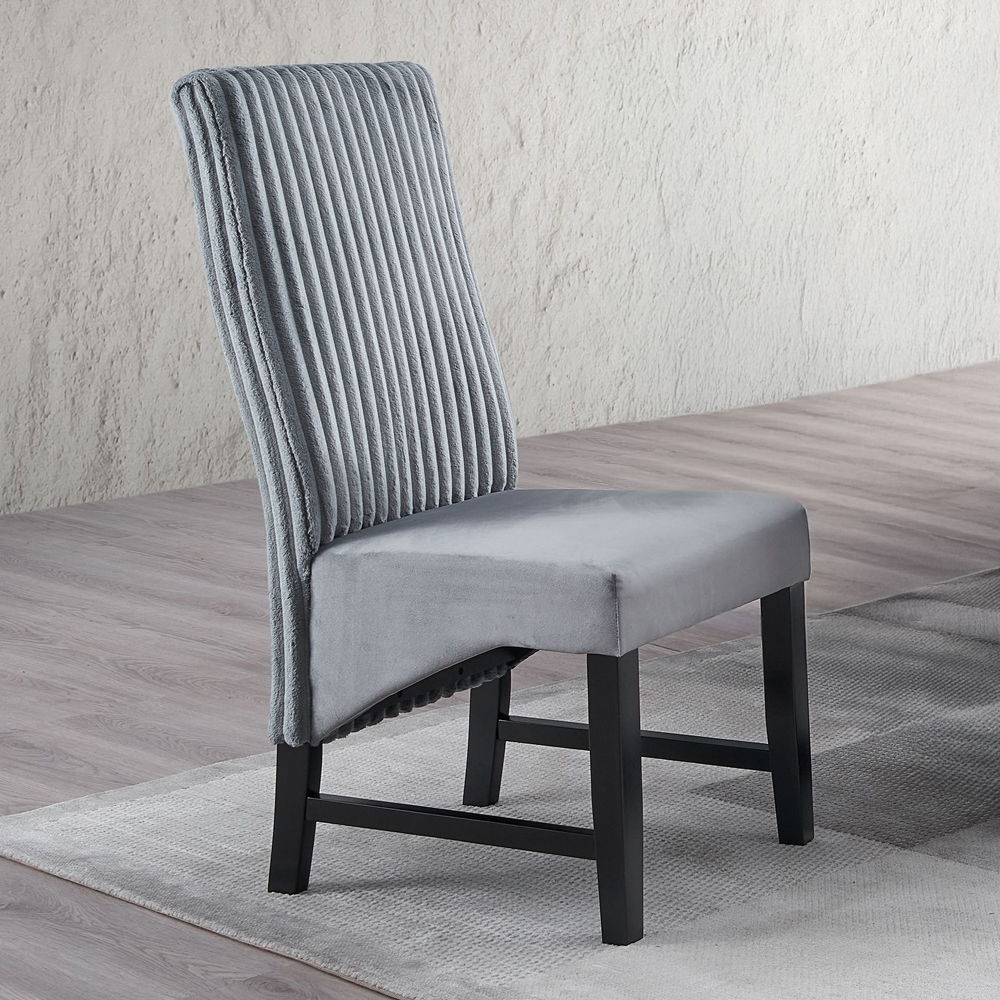 Kini - Side Chair (Set of 2) - Gray Corduroy & Black, gray, view 8