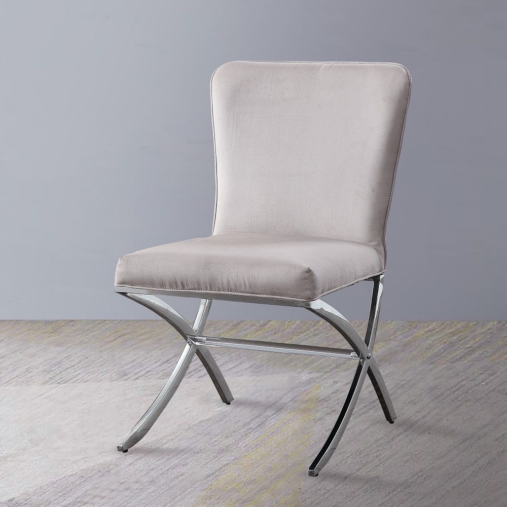 Daire - Side Chair (Set of 2) - Light Gray Velvet & Chrome, light gray, view 6