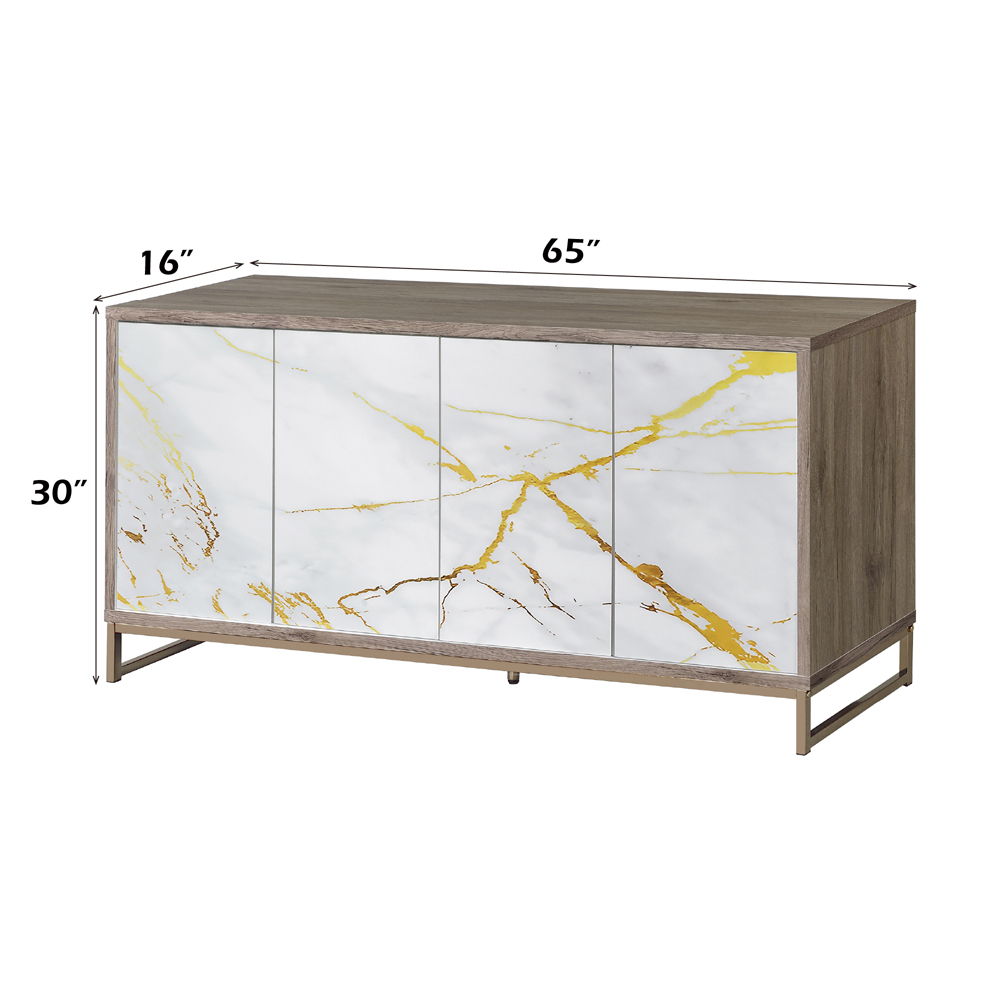 Paavan - Console Cabinet - White Marble Print Oak & Champagne, dark brown, view 4