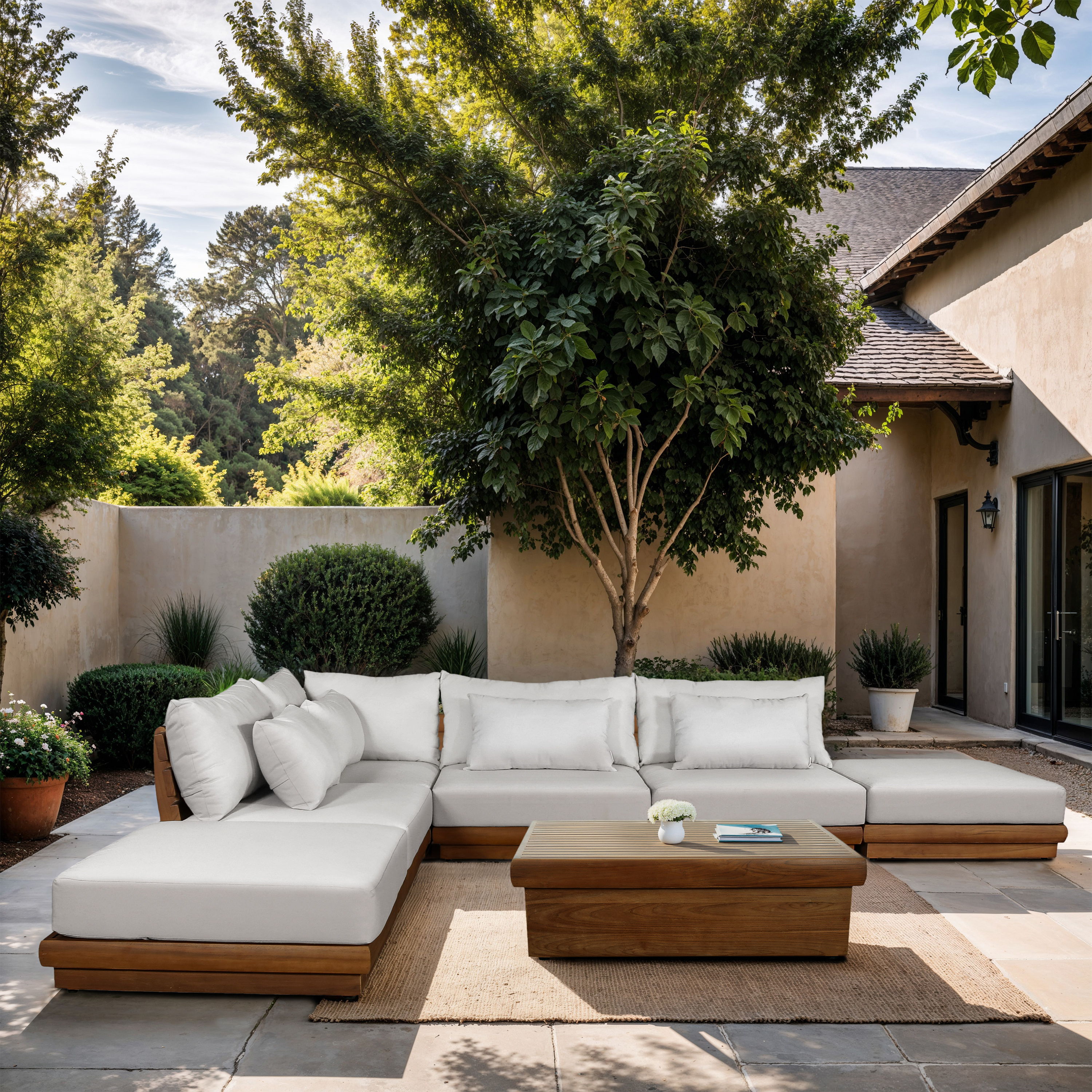 Mirella - 6 Piece Water Resistant Fabric 149" Upholstered Outdoor Patio Modular Sectional - Off-White
