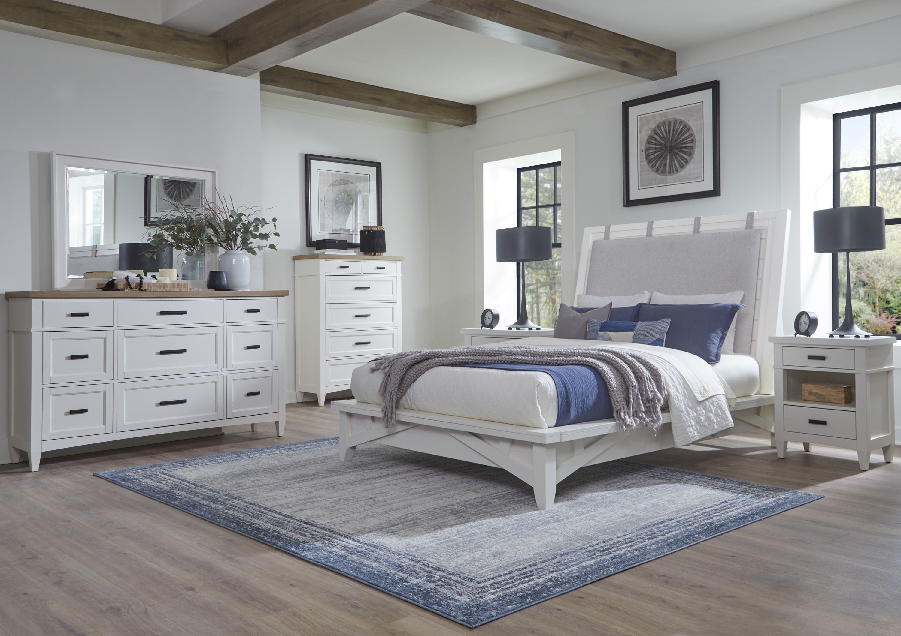 Americana Modern - Bedroom King Platform Bed 2 Nightstands Dresser With Mirror And Chest - Cotton Image