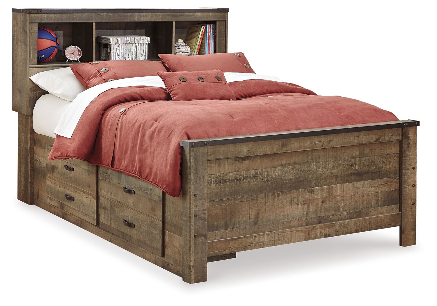 Trinell - Full Bookcase Bed With 2 Sided Storage - Brown