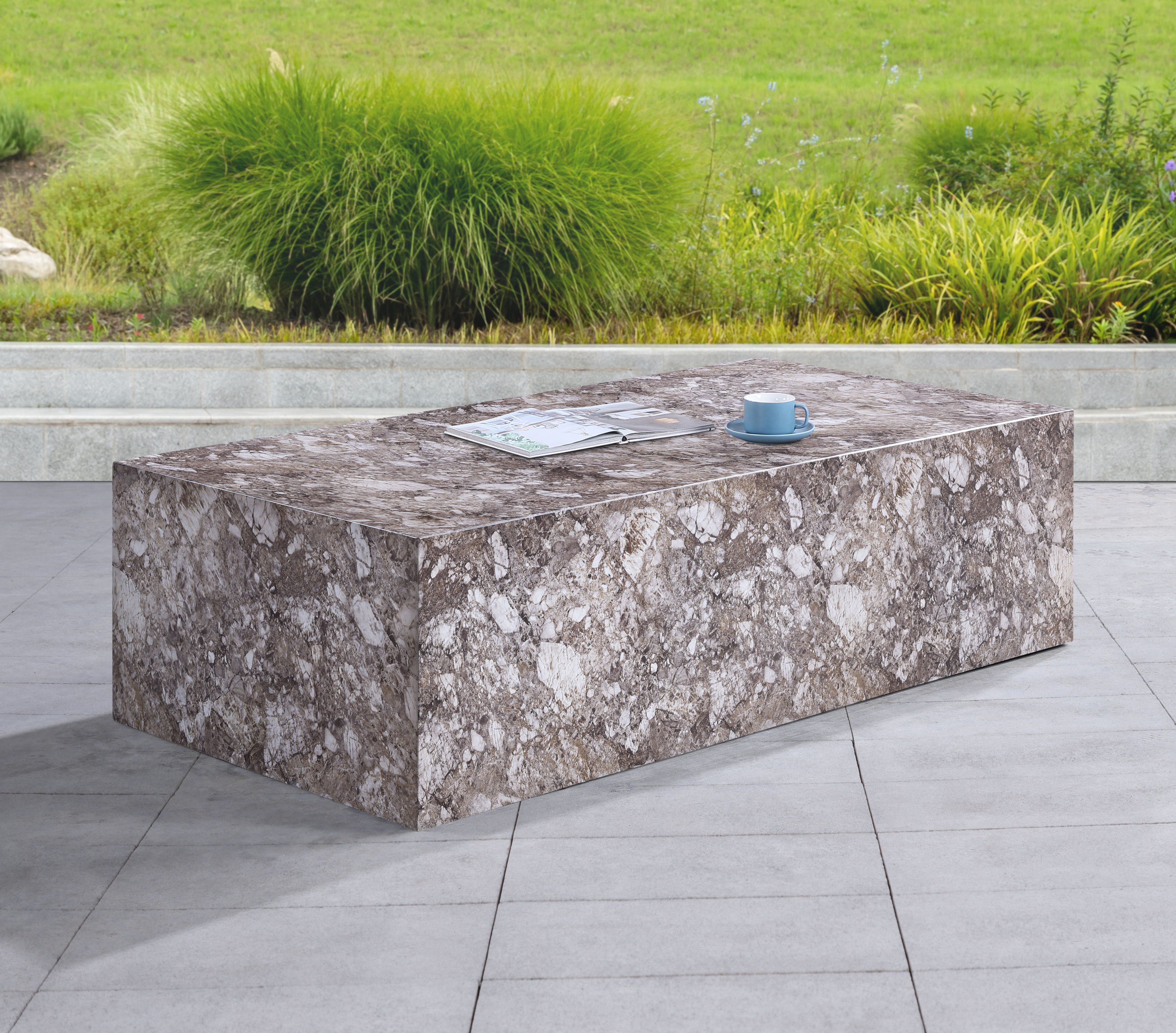 Piazza - Marble Finish Concrete Coffee Table - Brown