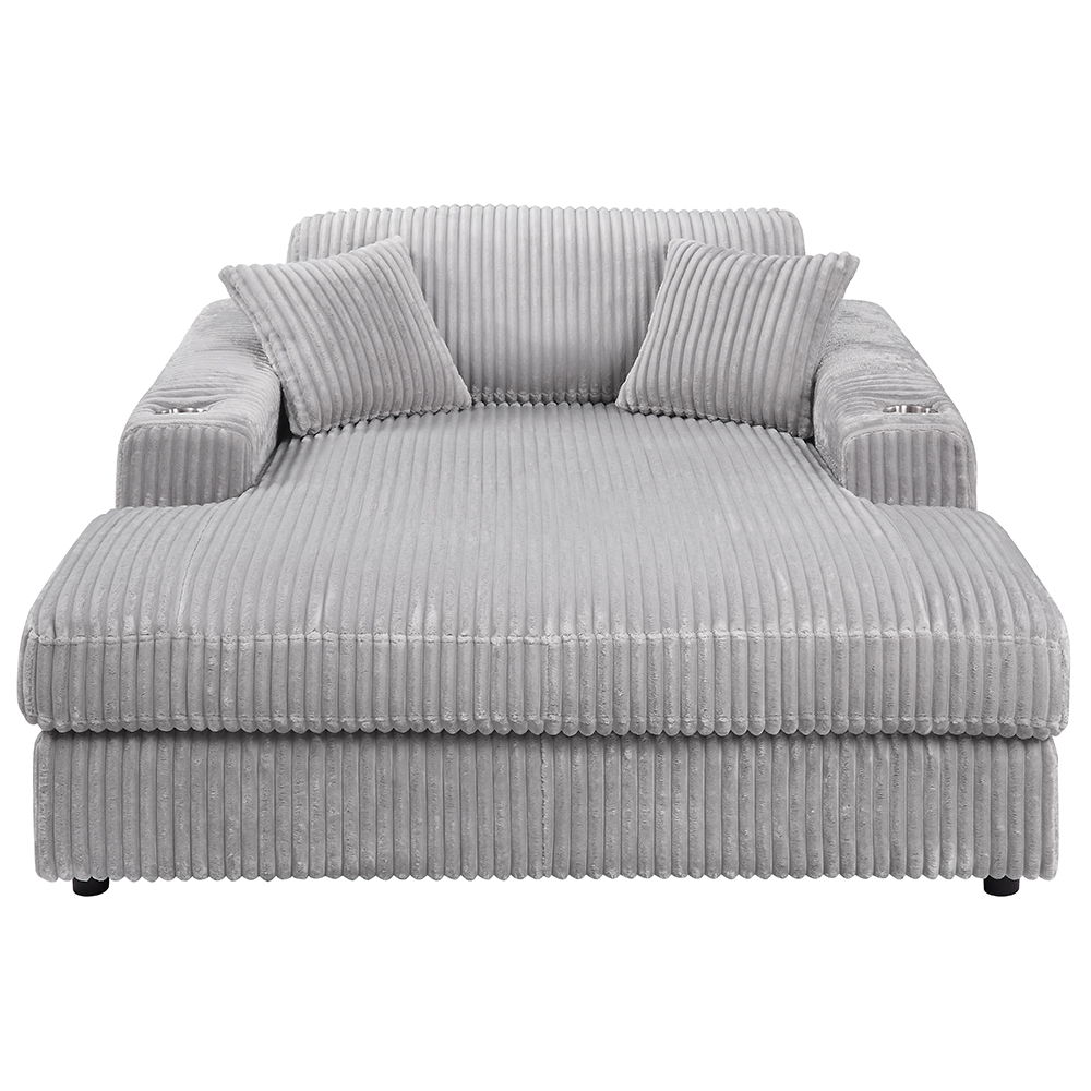 Hilde - Chaise With 2 Pillows - Light Gray Corduroy, light gray
