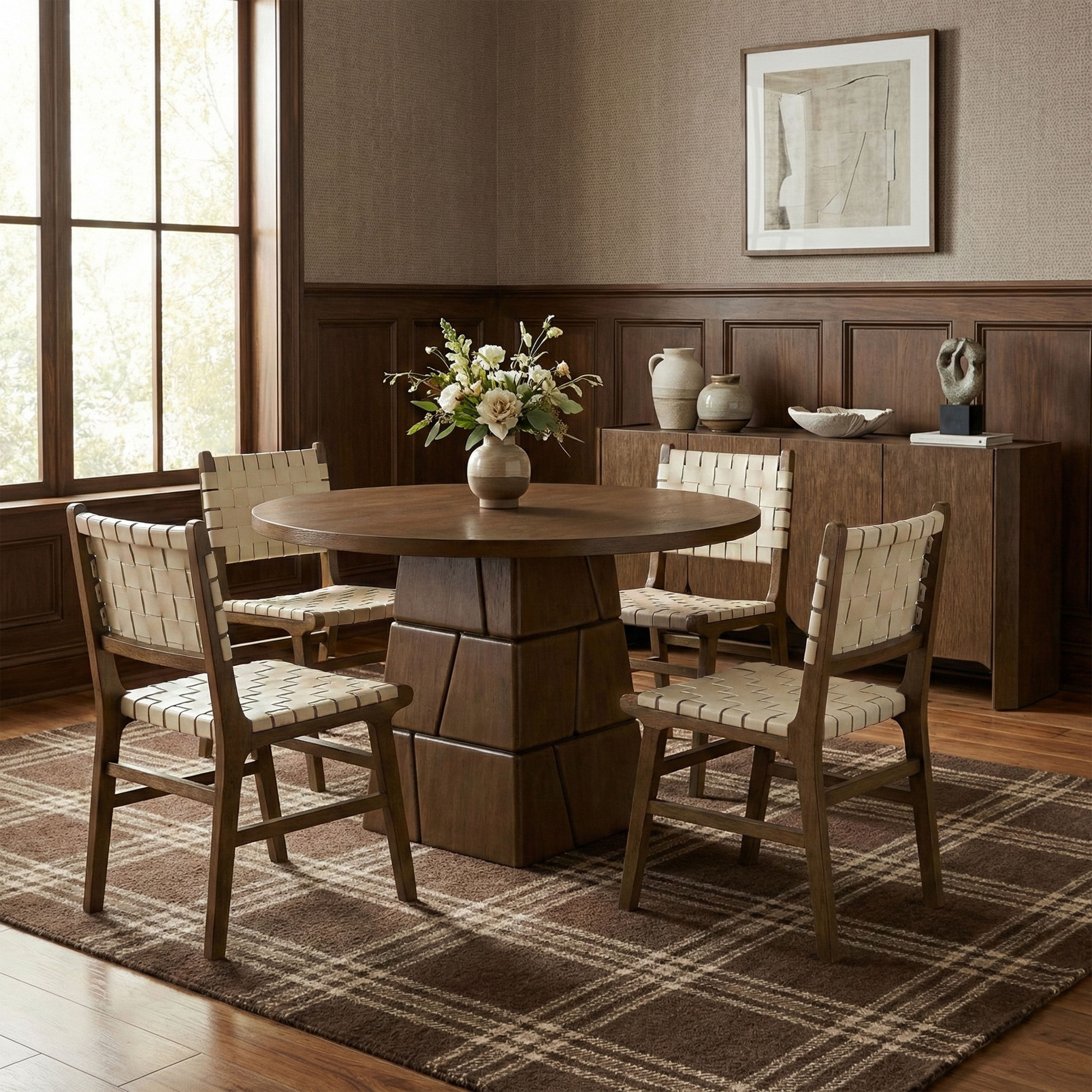 Entwine - Vegan Leather Upholstered Dining Chair - Cream / Painted Brown