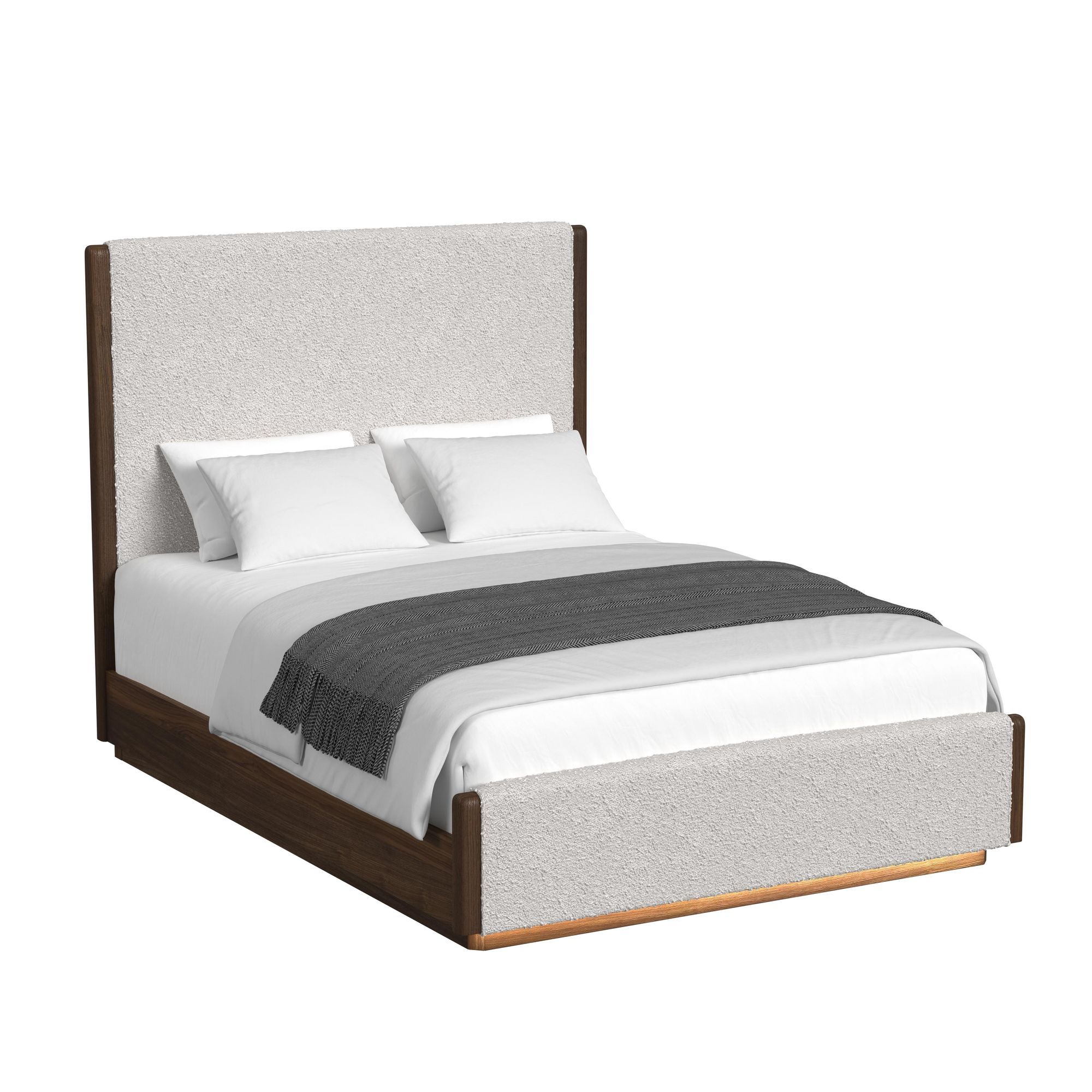 Brisbane - Queen Upholstered Bed With Boucle And LED - Beige / Brown